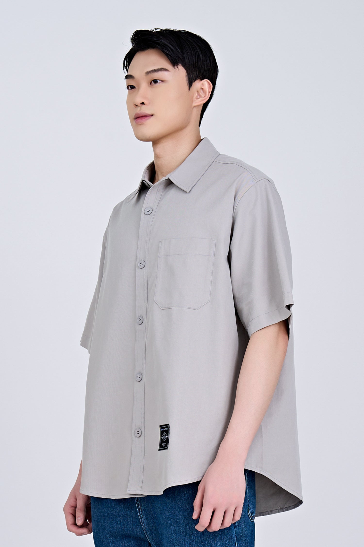 Oversized Shirt With Label At Hem - Silver