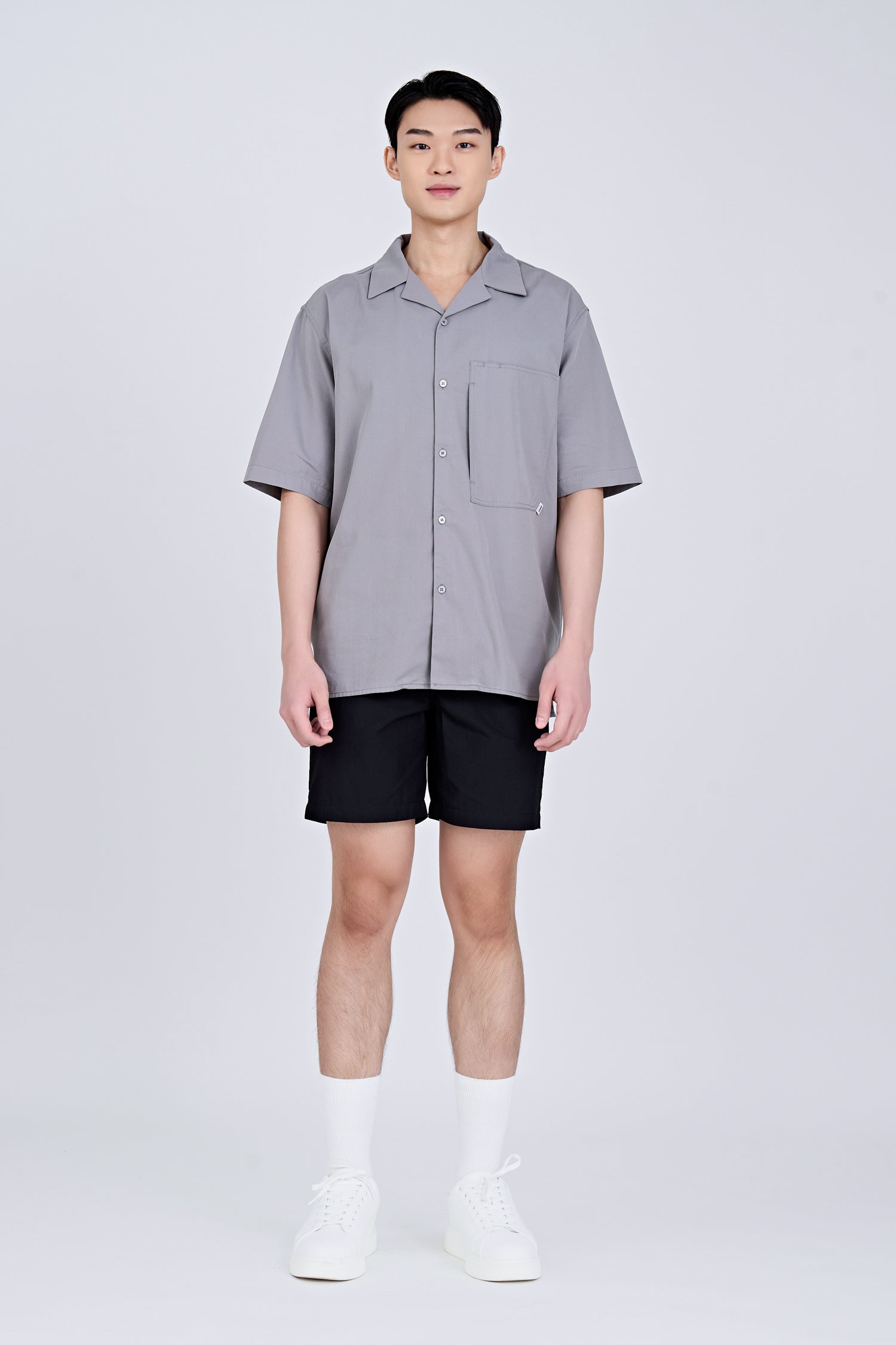 Worker's Pocket Cuban Collar Shirt - Grey [AT]