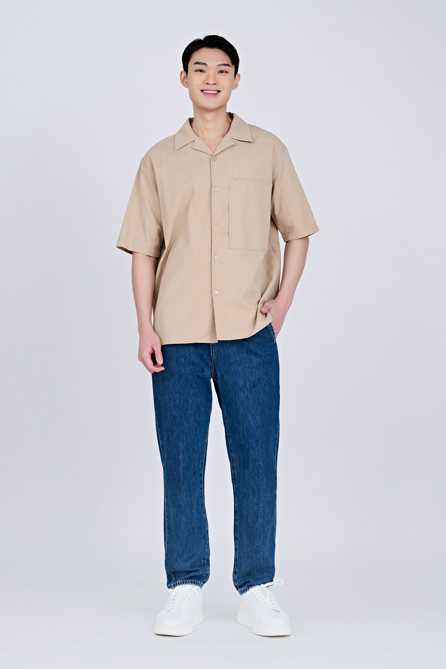 Worker's Pocket Cuban Collar Shirt - Khaki [AT]