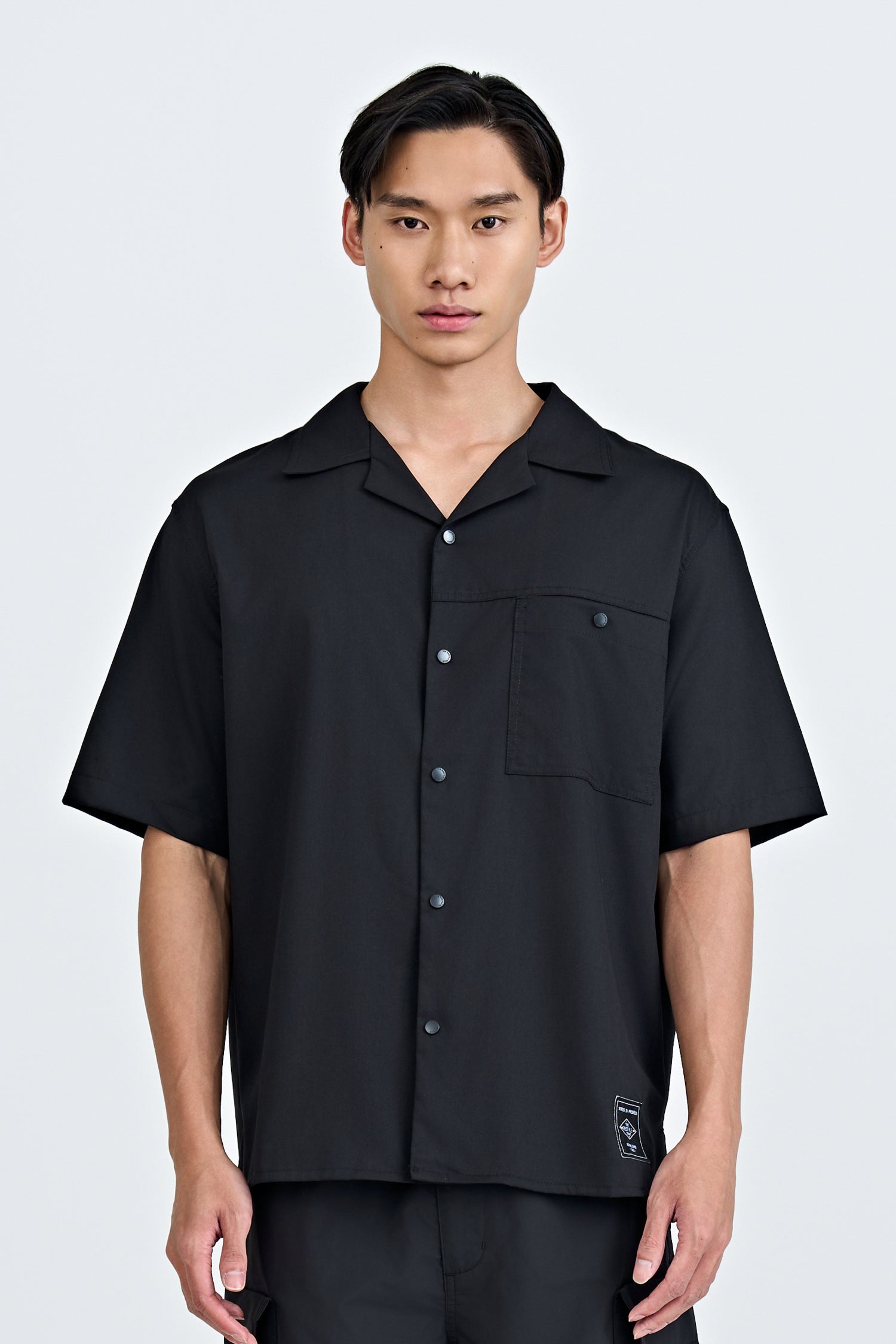 Single Pocket Snap Button Shirt - Black