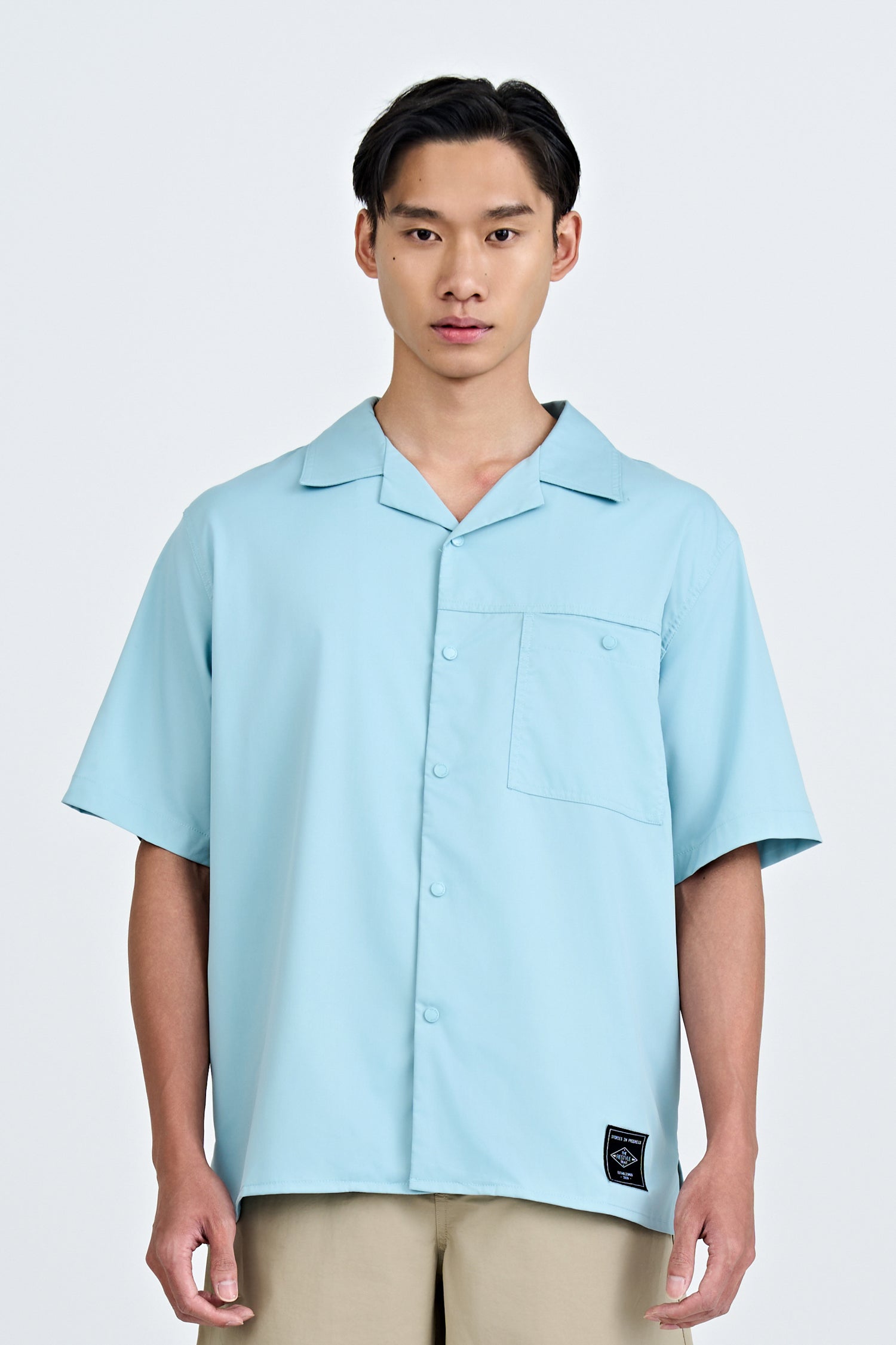 Single Pocket Snap Button Shirt - Dusty Blue