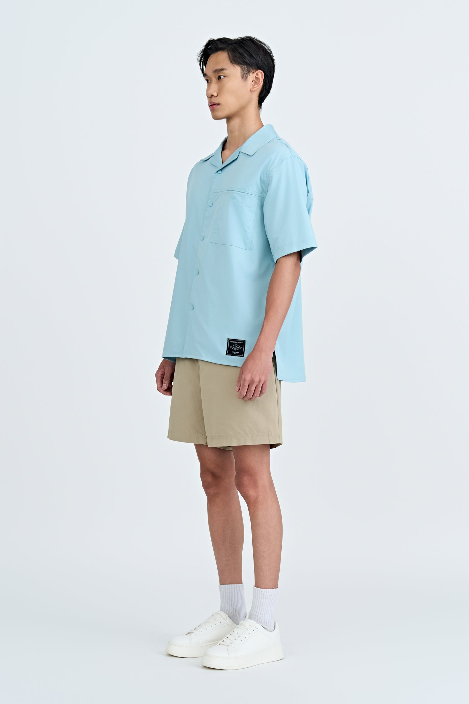 Single Pocket Snap Button Shirt - Dusty Blue