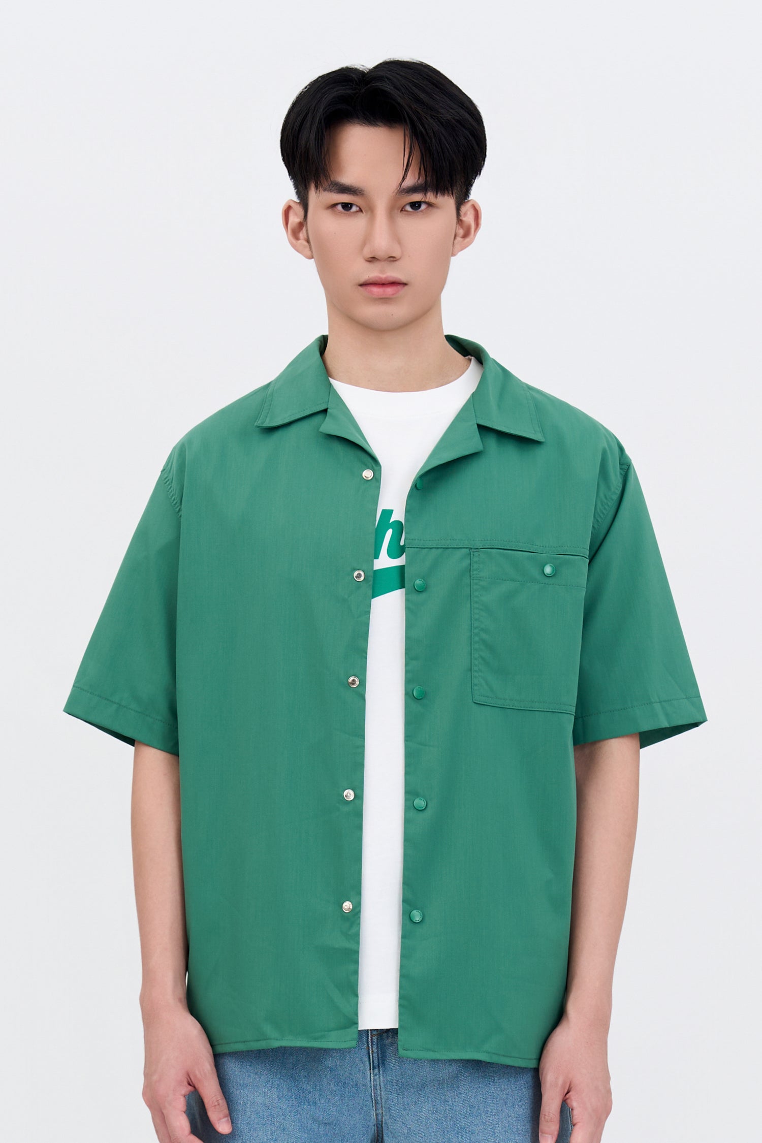 Single Pocket Snap Button Shirt - Green