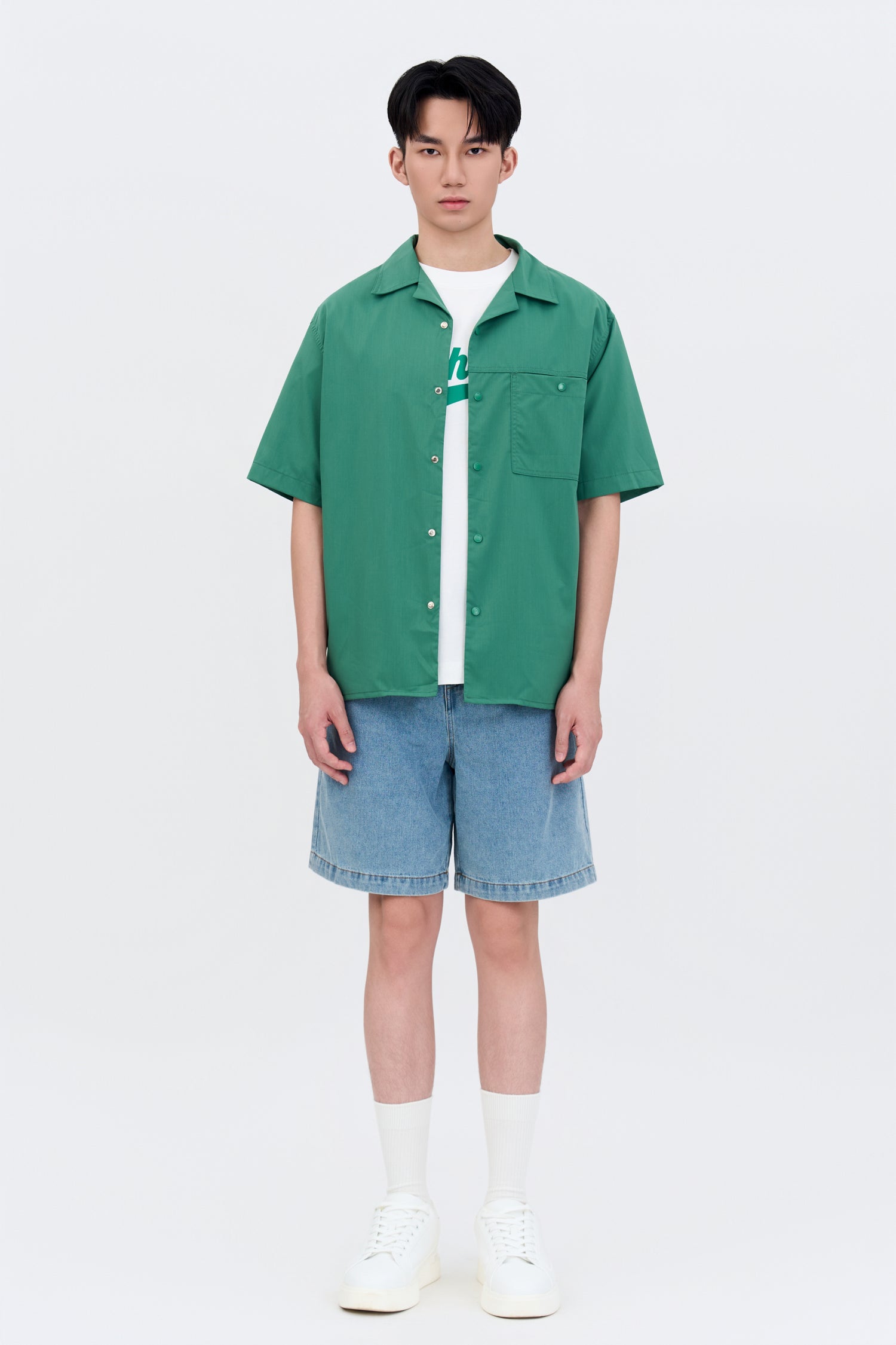 Single Pocket Snap Button Shirt - Green