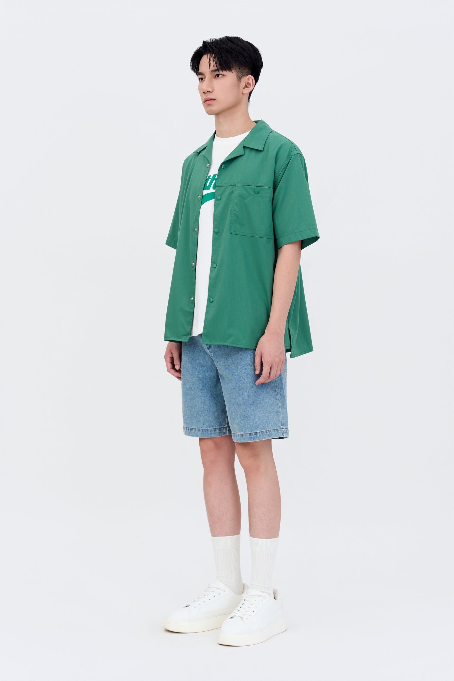 Single Pocket Snap Button Shirt - Green