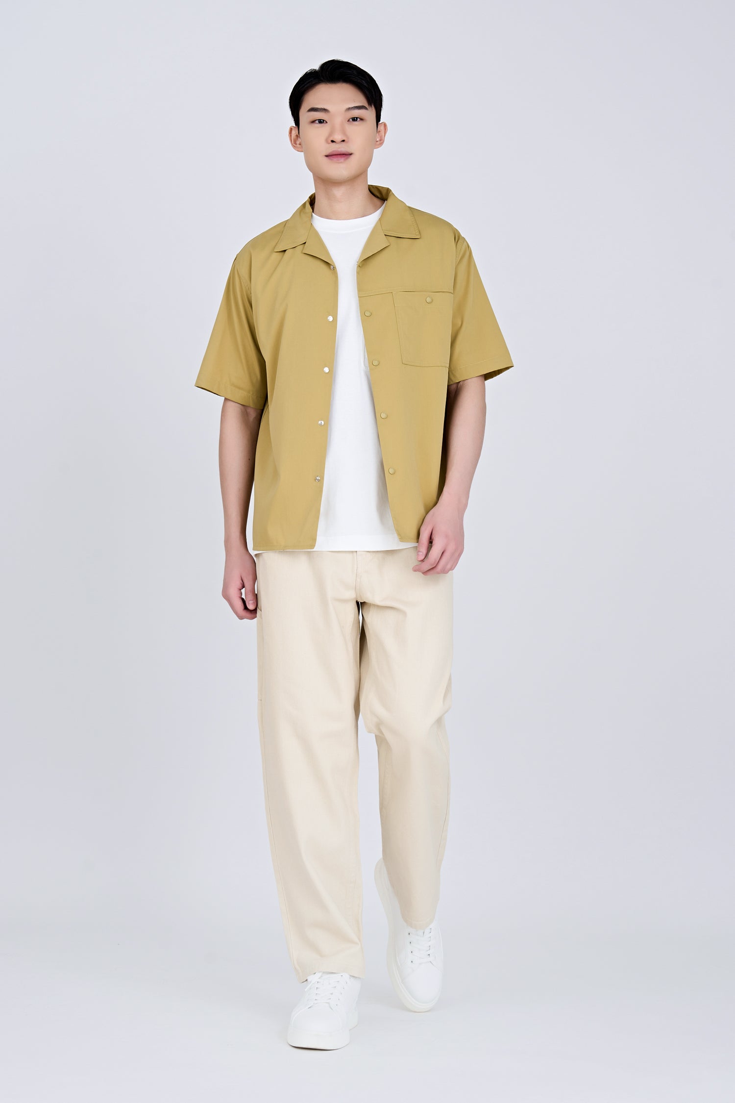 Single Pocket Snap Button Shirt - Olive [AT]