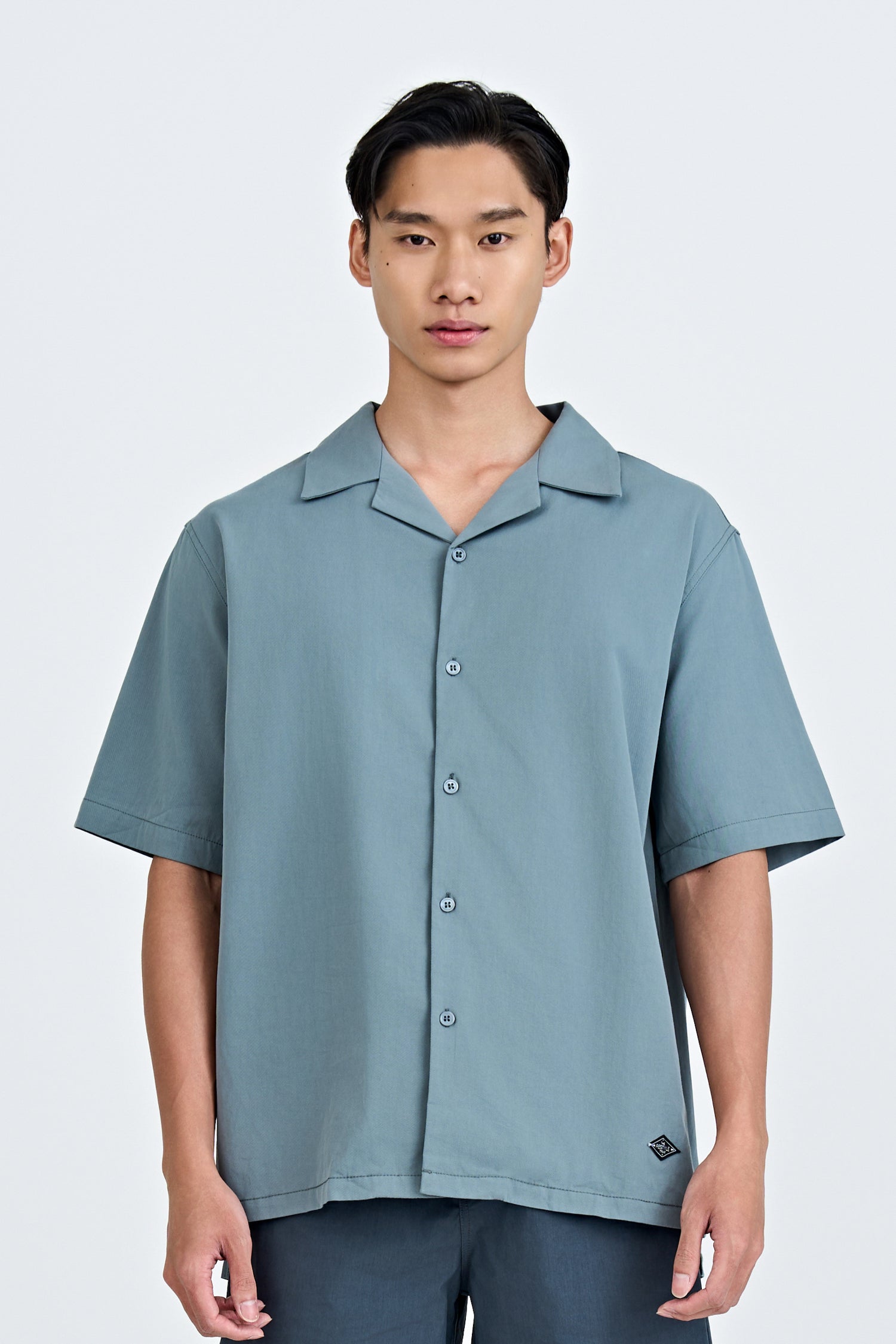 Open Collar Top - Elephant Grey