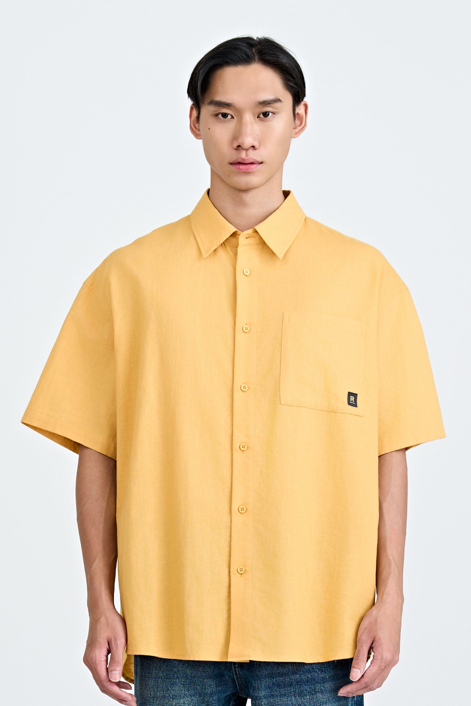 Cotton Linen Button-Up Shirt - Saffron