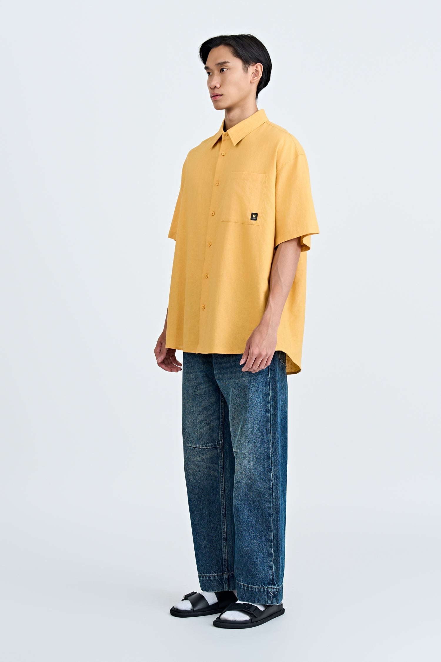 Cotton Linen Button-Up Shirt - Saffron