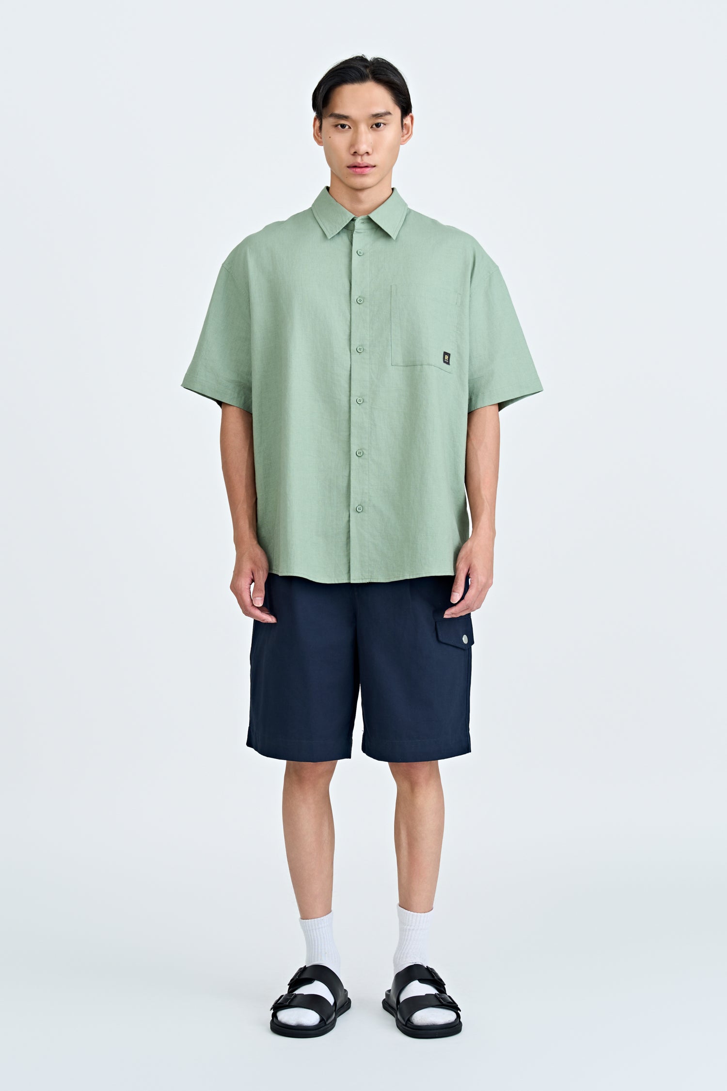 Cotton Linen Button-Up Shirt - Sage