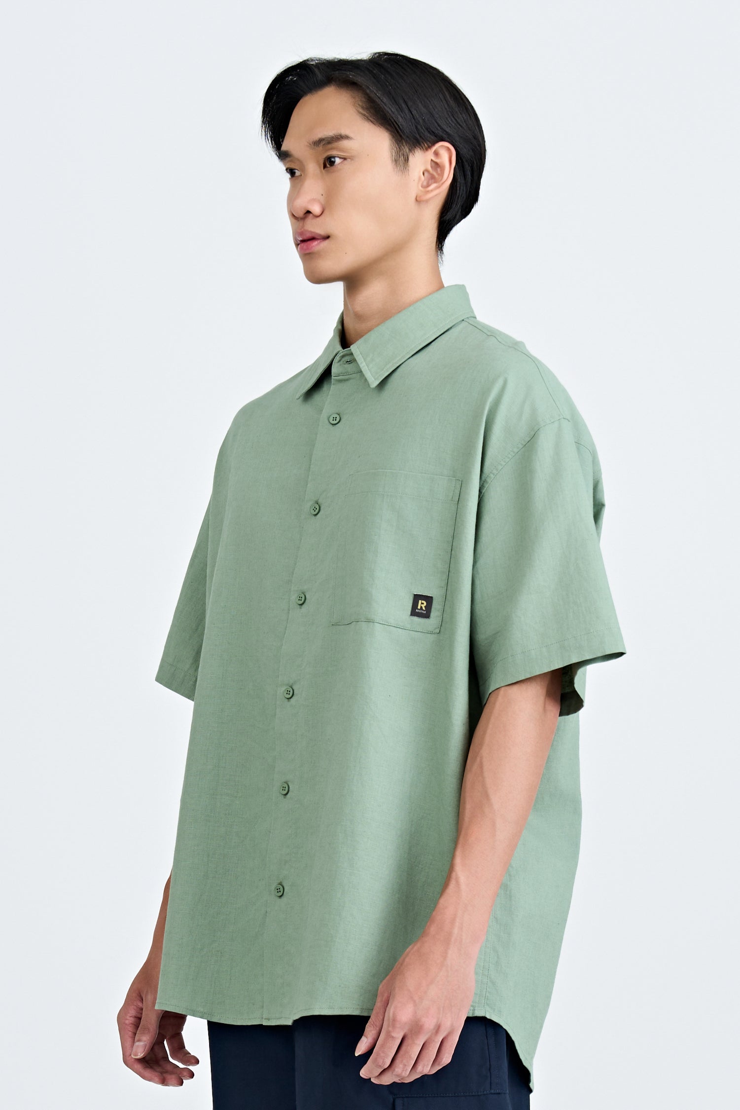 Cotton Linen Button-Up Shirt - Sage
