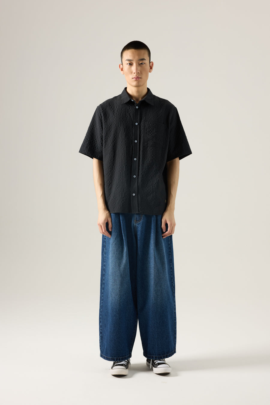 Short Sleeve Checked Shirt - Black