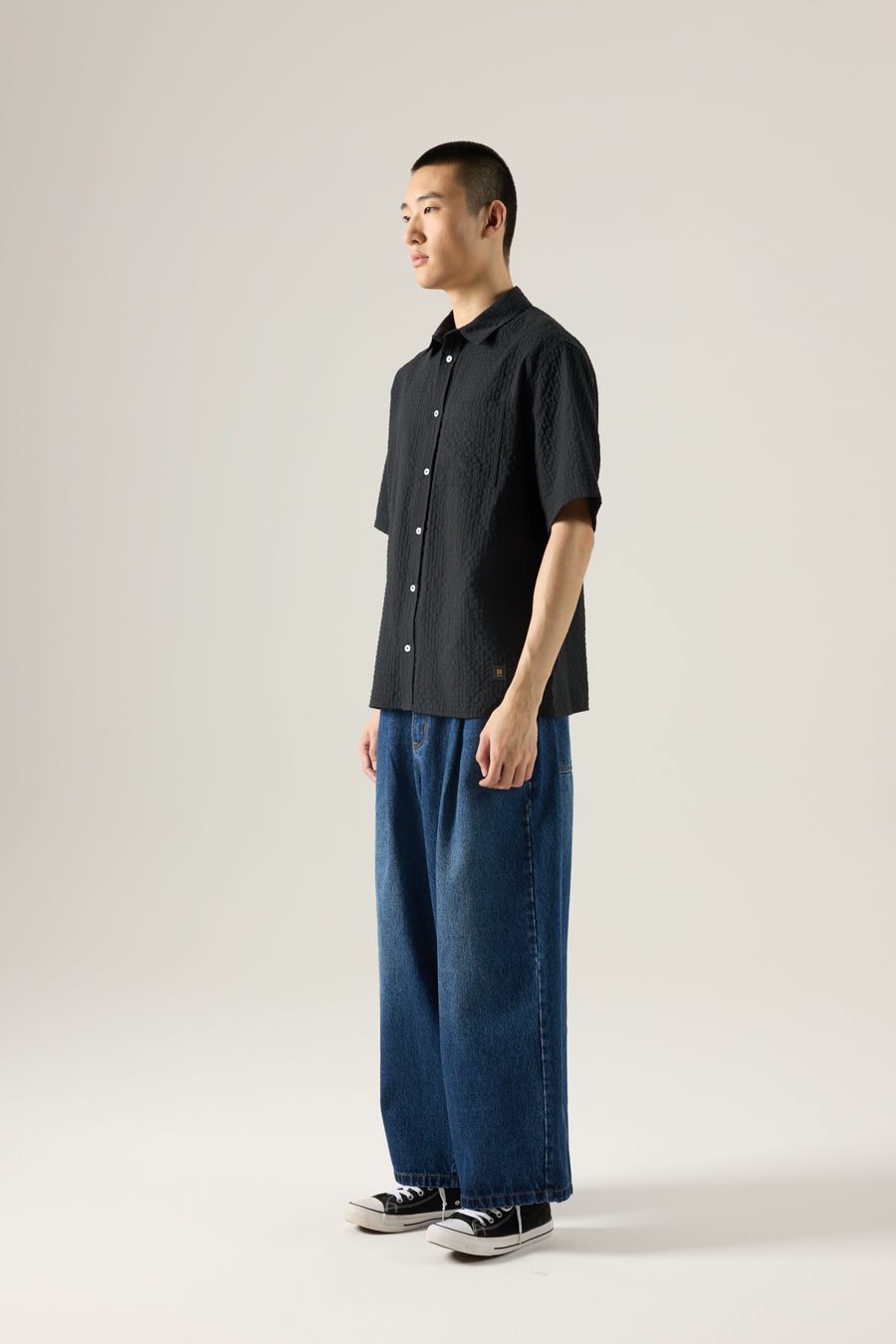 Short Sleeve Checked Shirt - Black