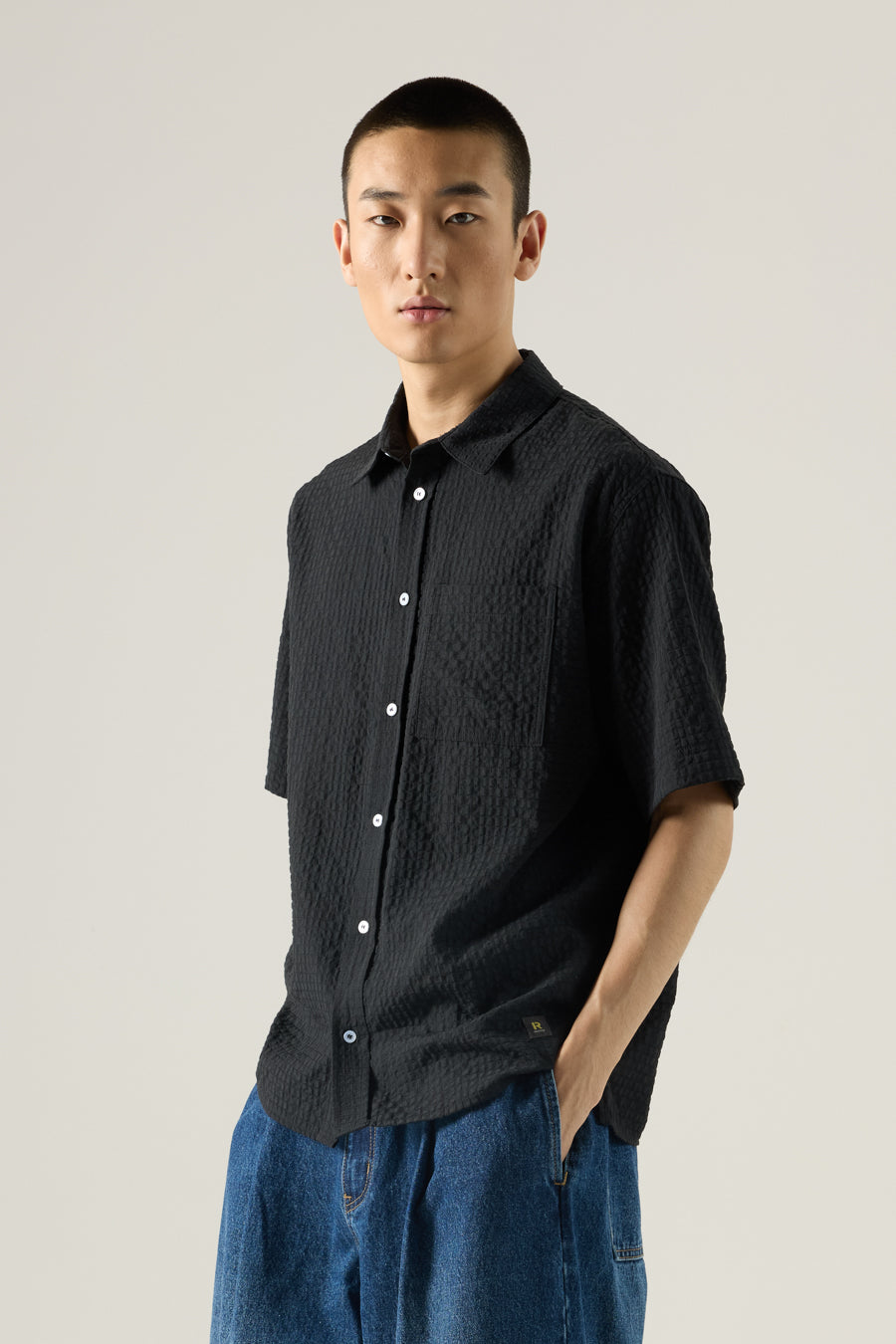 Short Sleeve Checked Shirt - Black