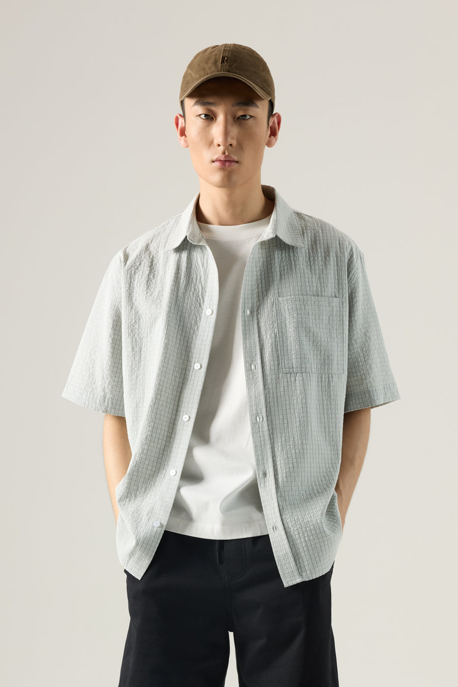 Short Sleeve Checked Shirt - Stone