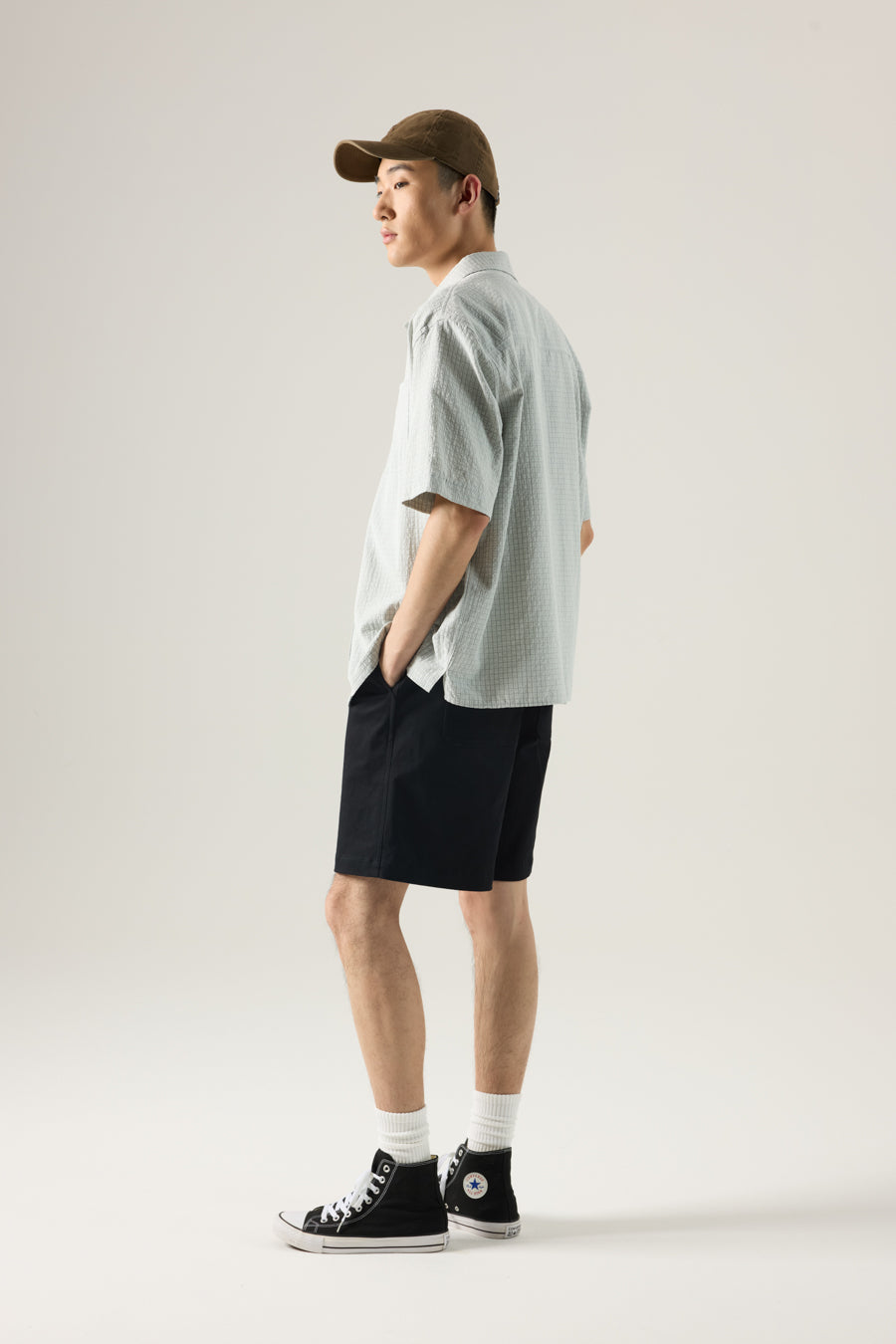 Short Sleeve Checked Shirt - Stone