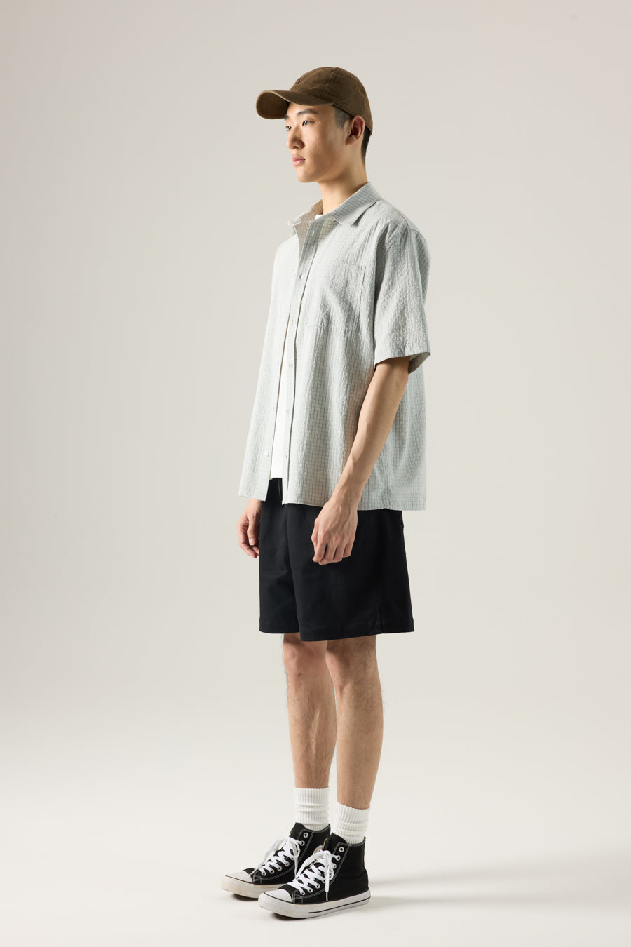 Short Sleeve Checked Shirt - Stone