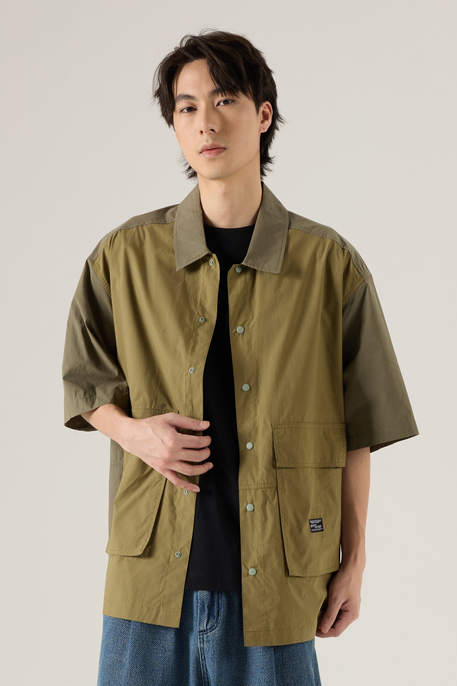 Oversized Flap Pocket Shirt - Khaki Green