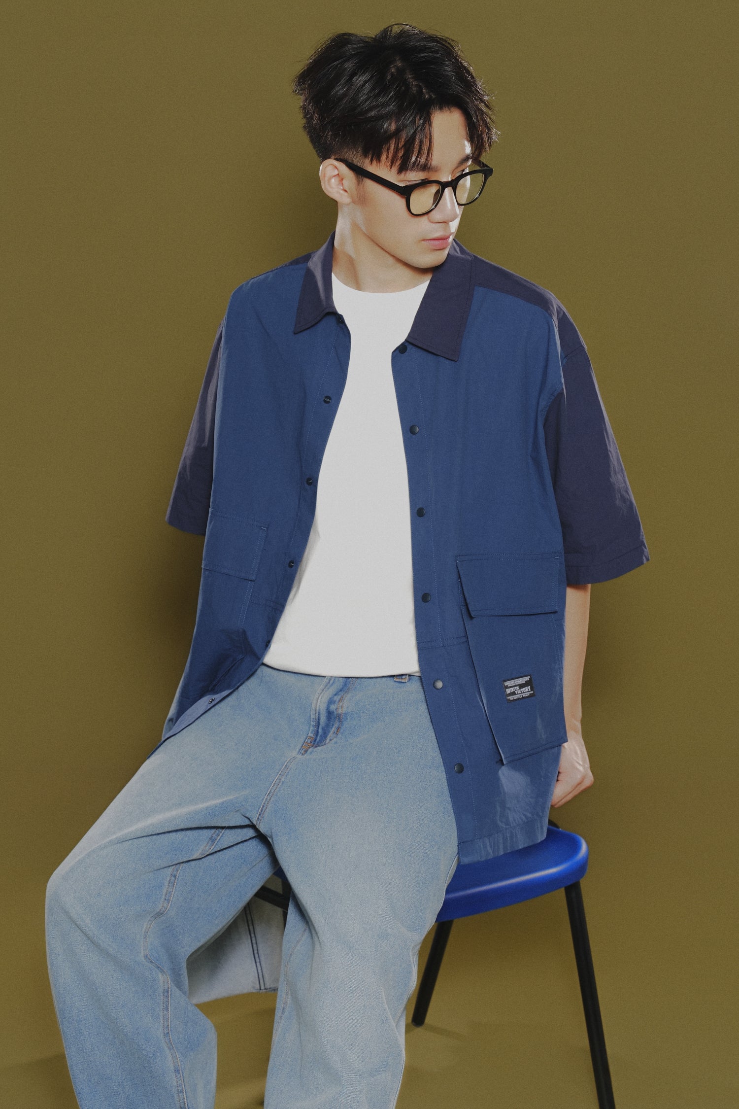 Oversized Flap Pocket Shirt - Navy