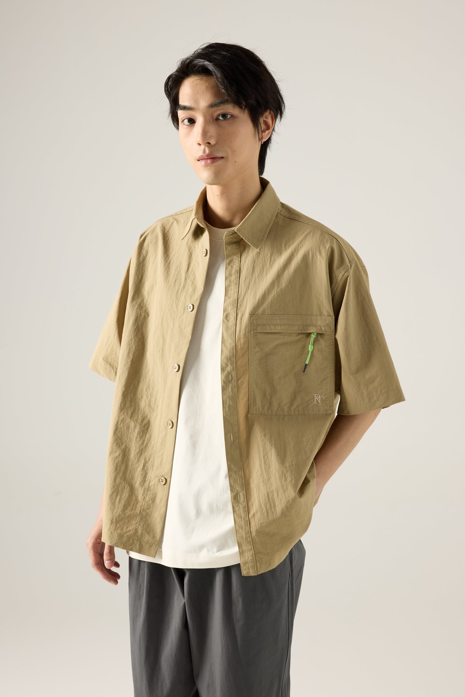 Nylon Zip Pocket Utility Shirt - Khaki