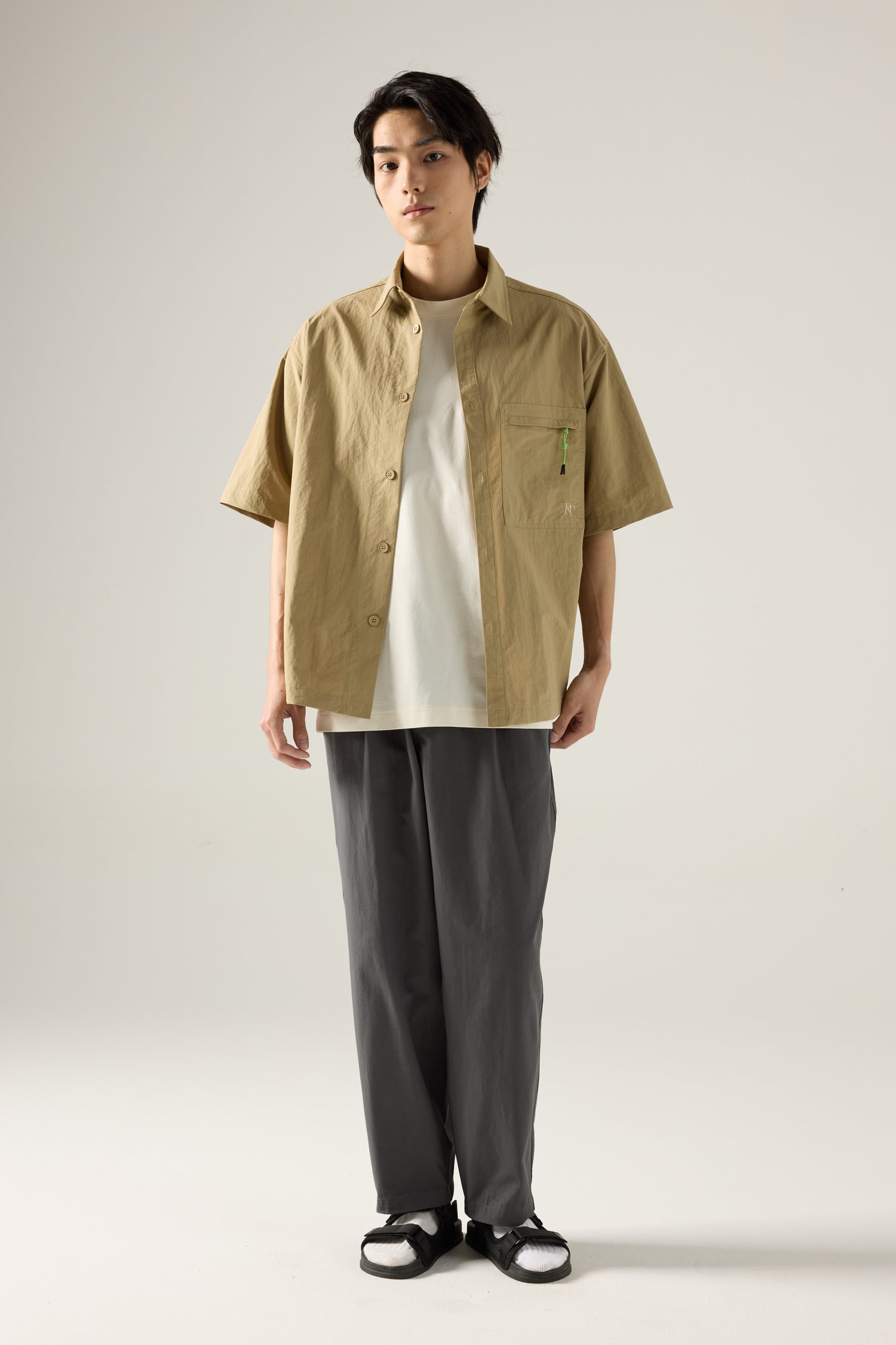 Nylon Zip Pocket Utility Shirt - Khaki