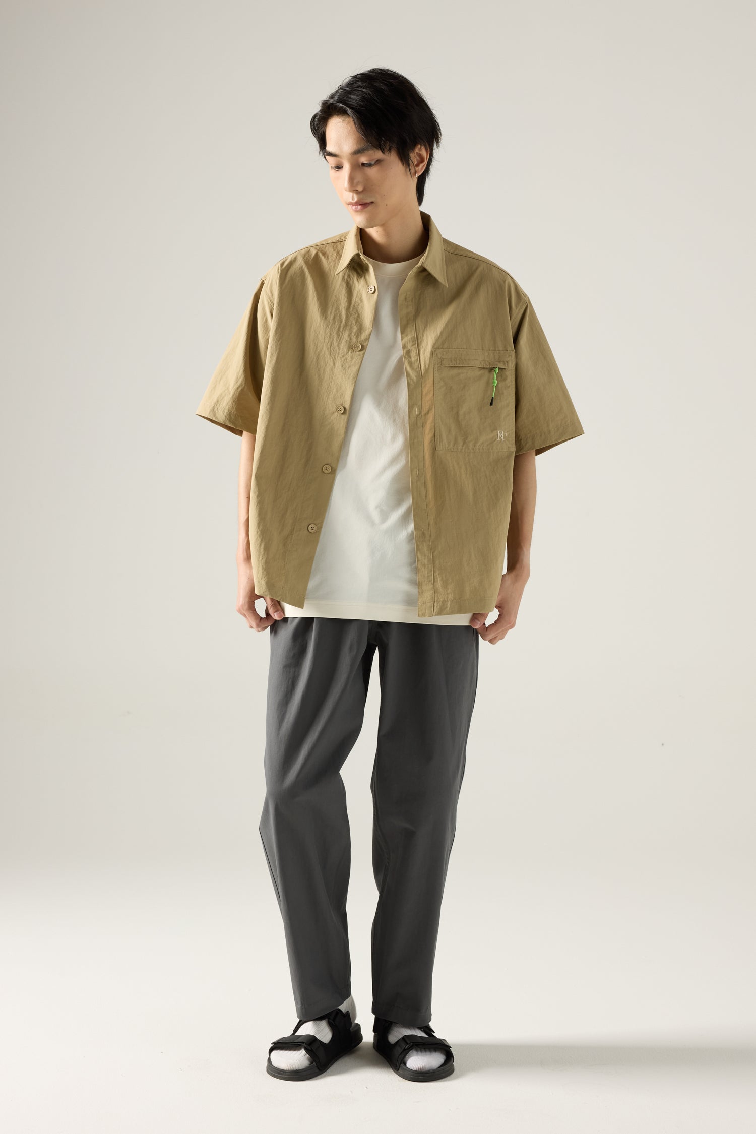 Nylon Zip Pocket Utility Shirt - Khaki