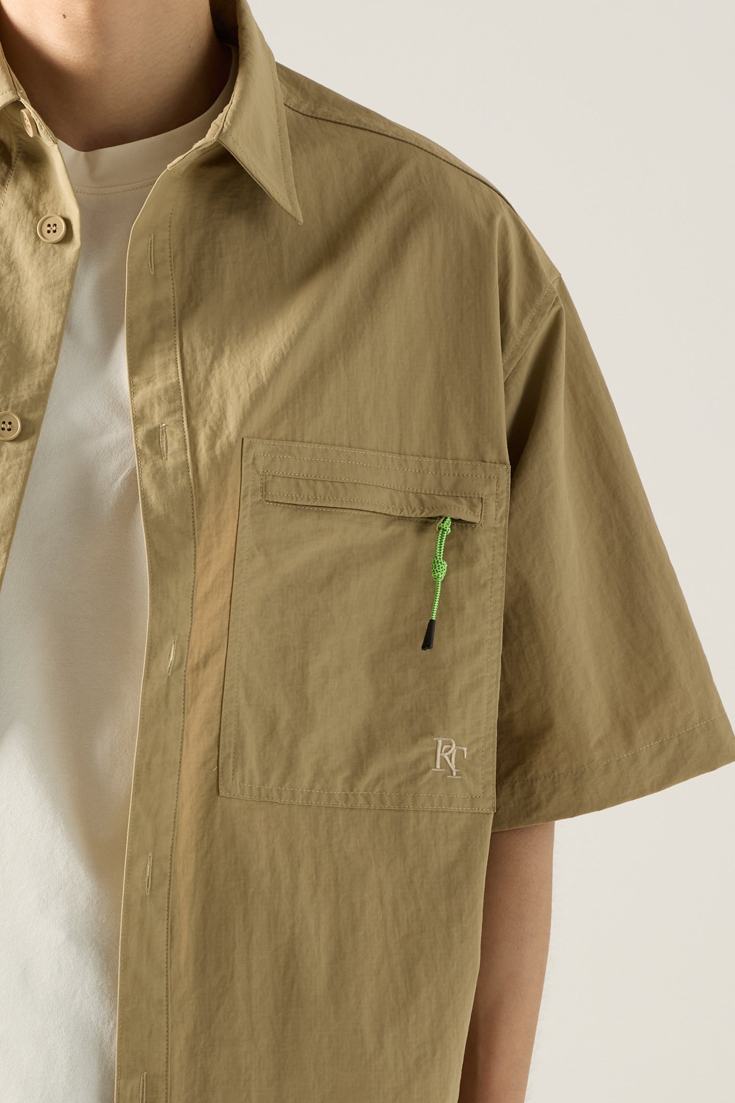 Nylon Zip Pocket Utility Shirt - Khaki
