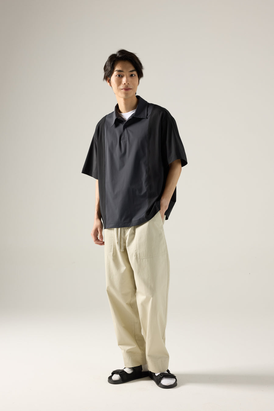 Panel Zip Placket Shirt - Black