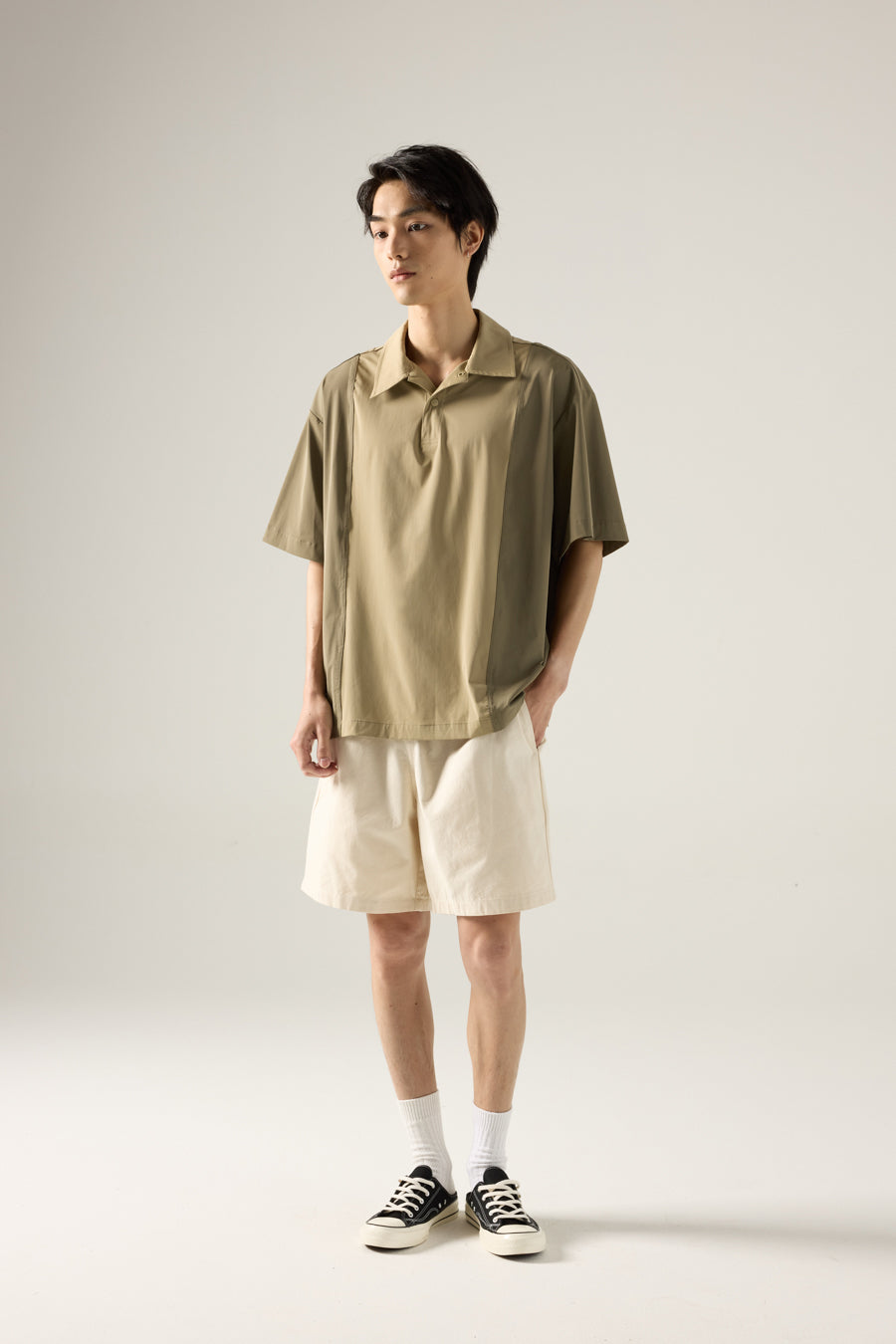 Panel Zip Placket Shirt - Khaki