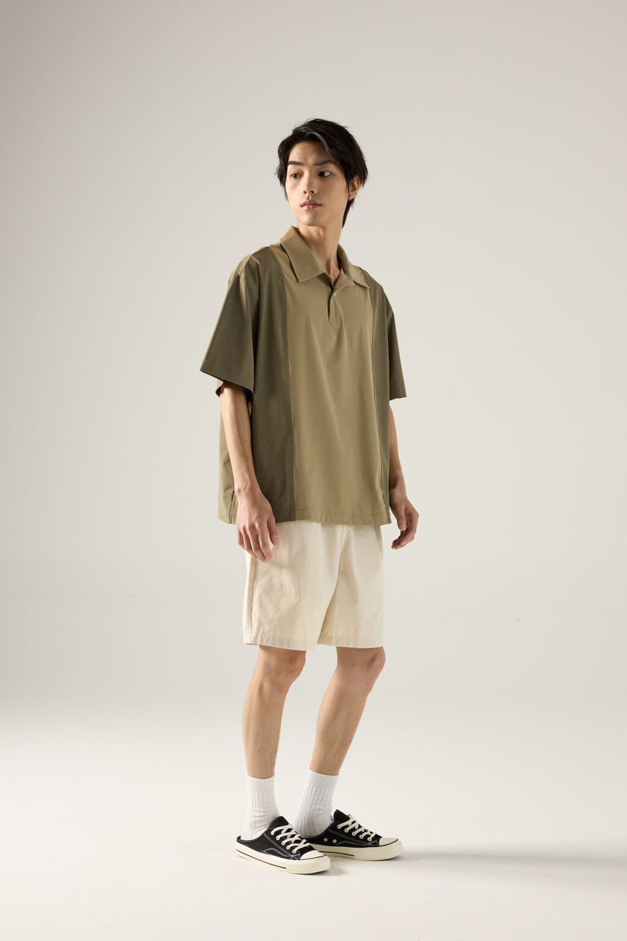 Panel Zip Placket Shirt - Khaki