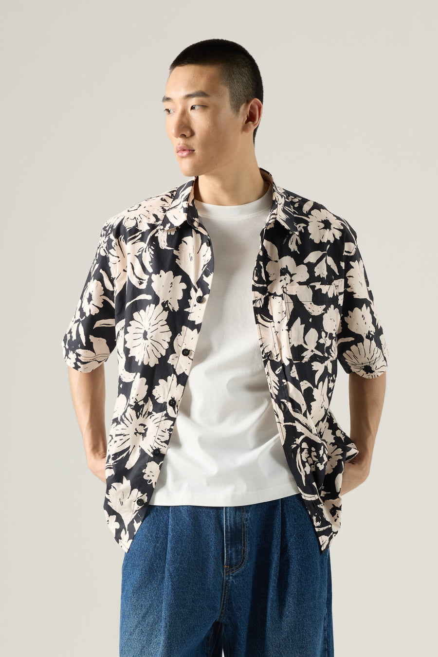 Relaxed Cut Floral Shirt - Floral Black