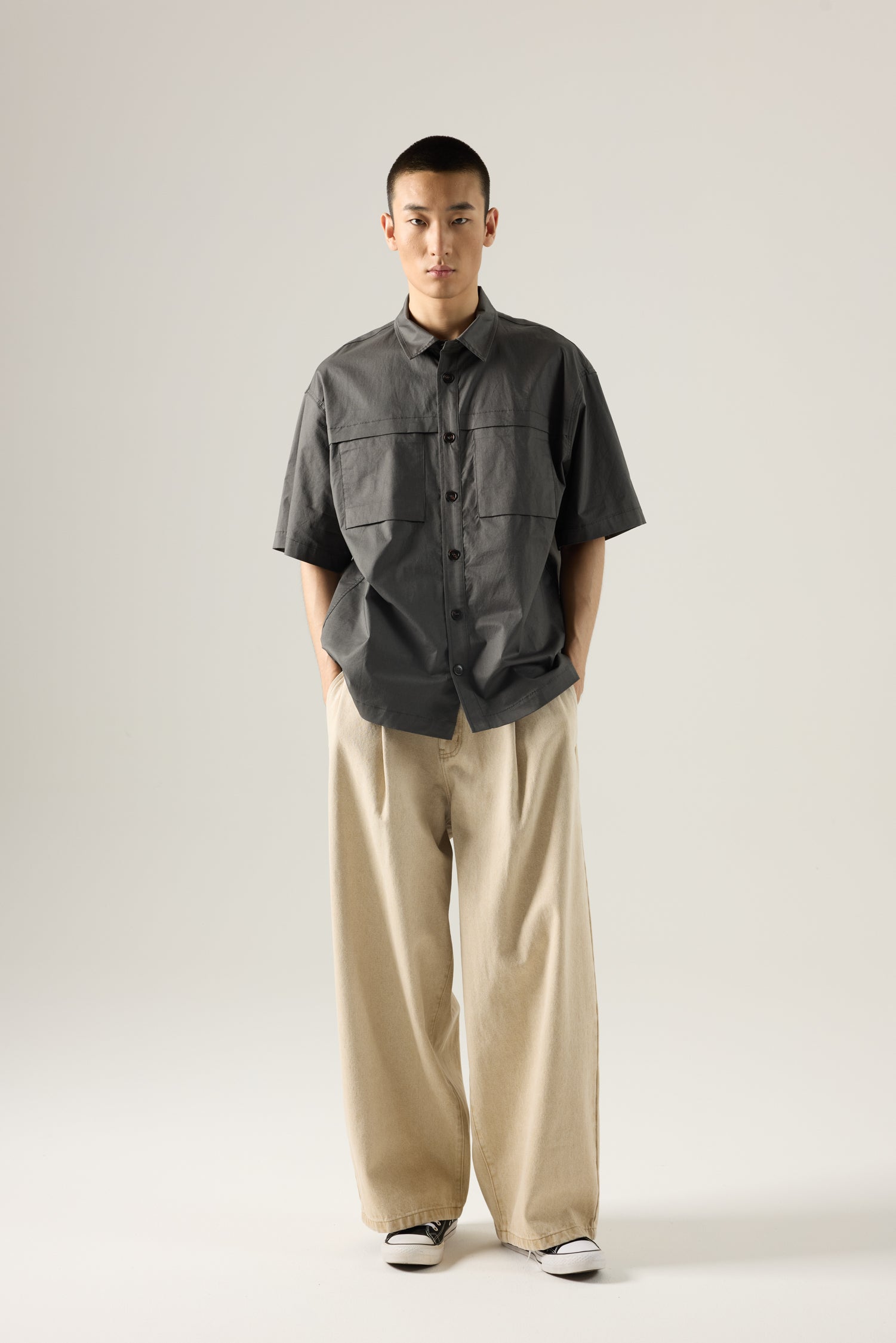 Relaxed Fit Double Pocket Shirt - Charcoal