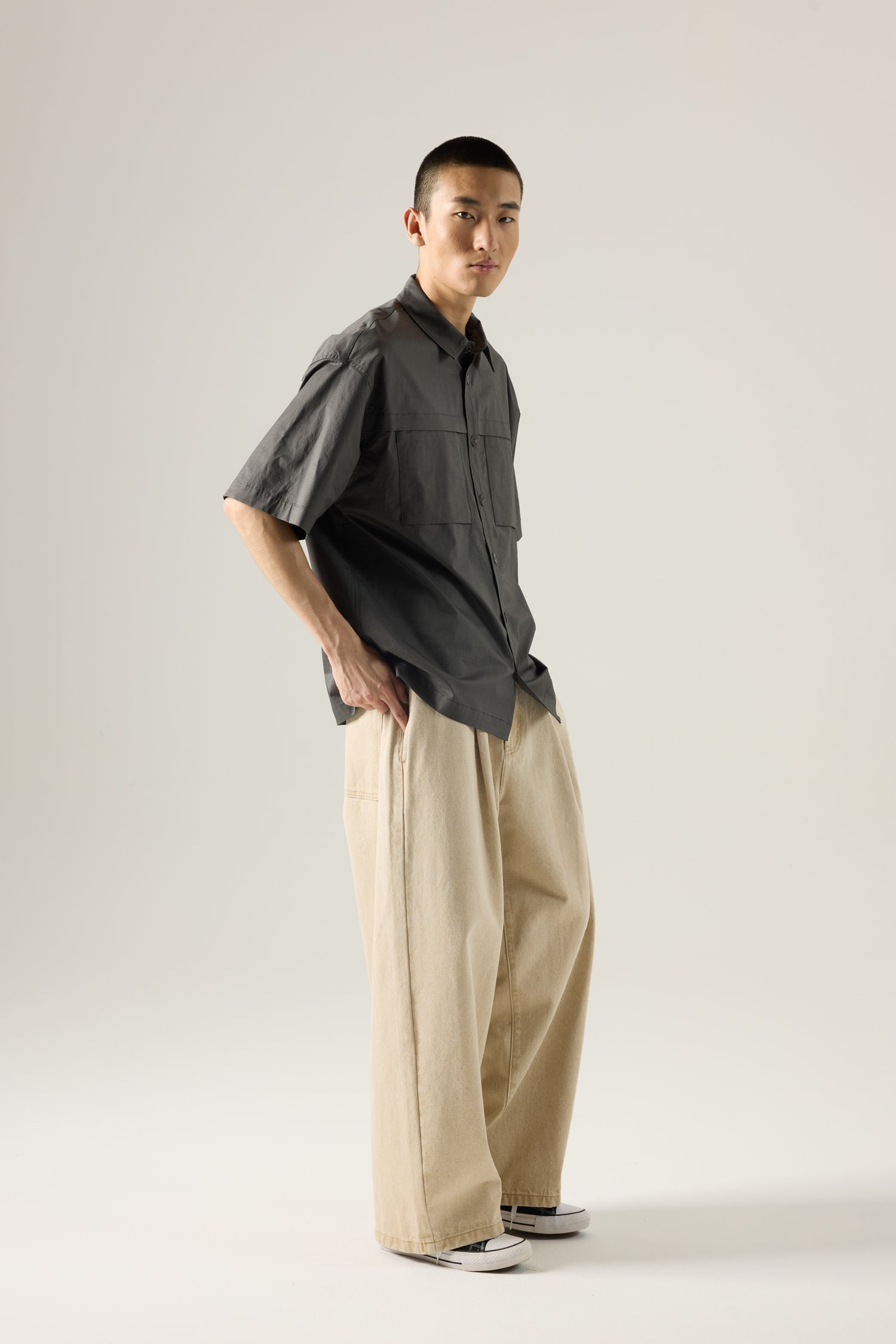 Relaxed Fit Double Pocket Shirt - Charcoal