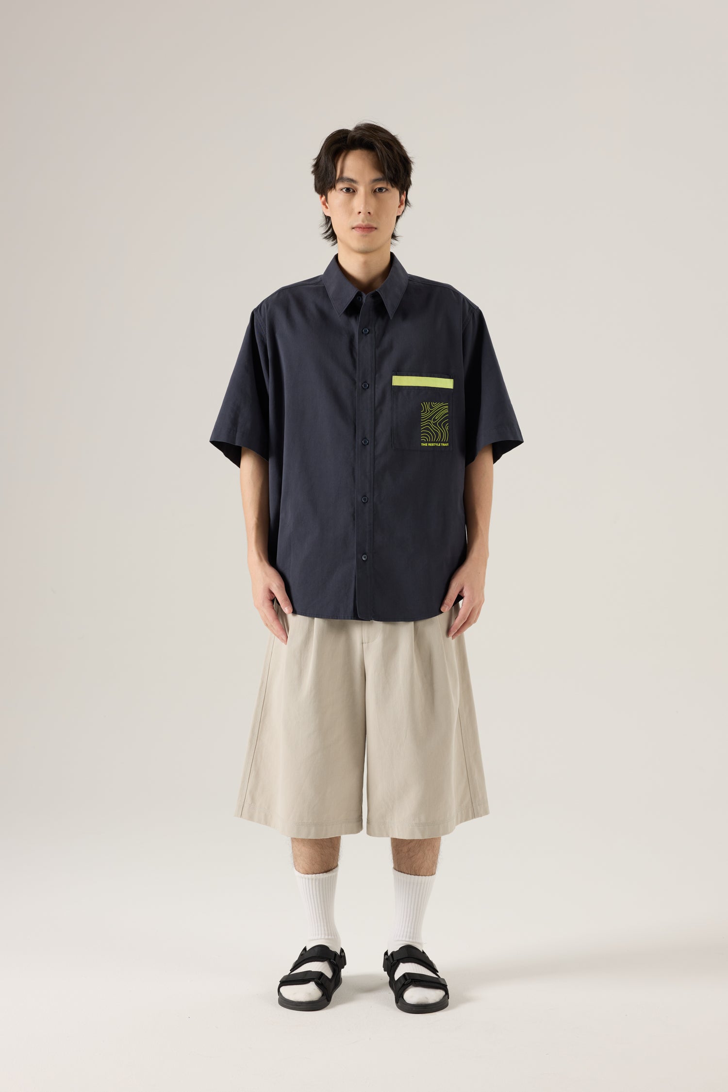 Pocket Detail Oversized Shirt - Navy