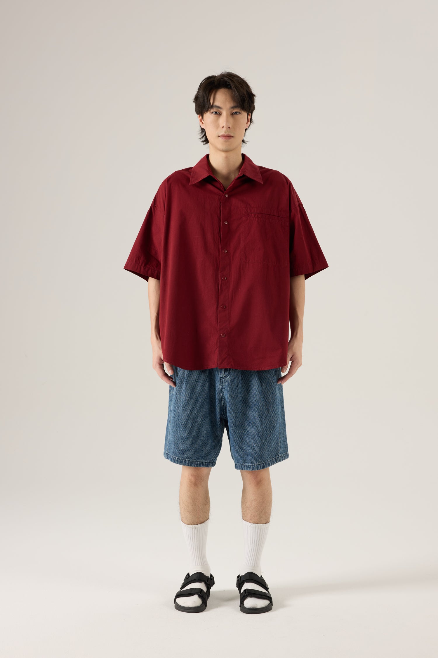 Welt Pocket Oversized Shirt - Burgundy
