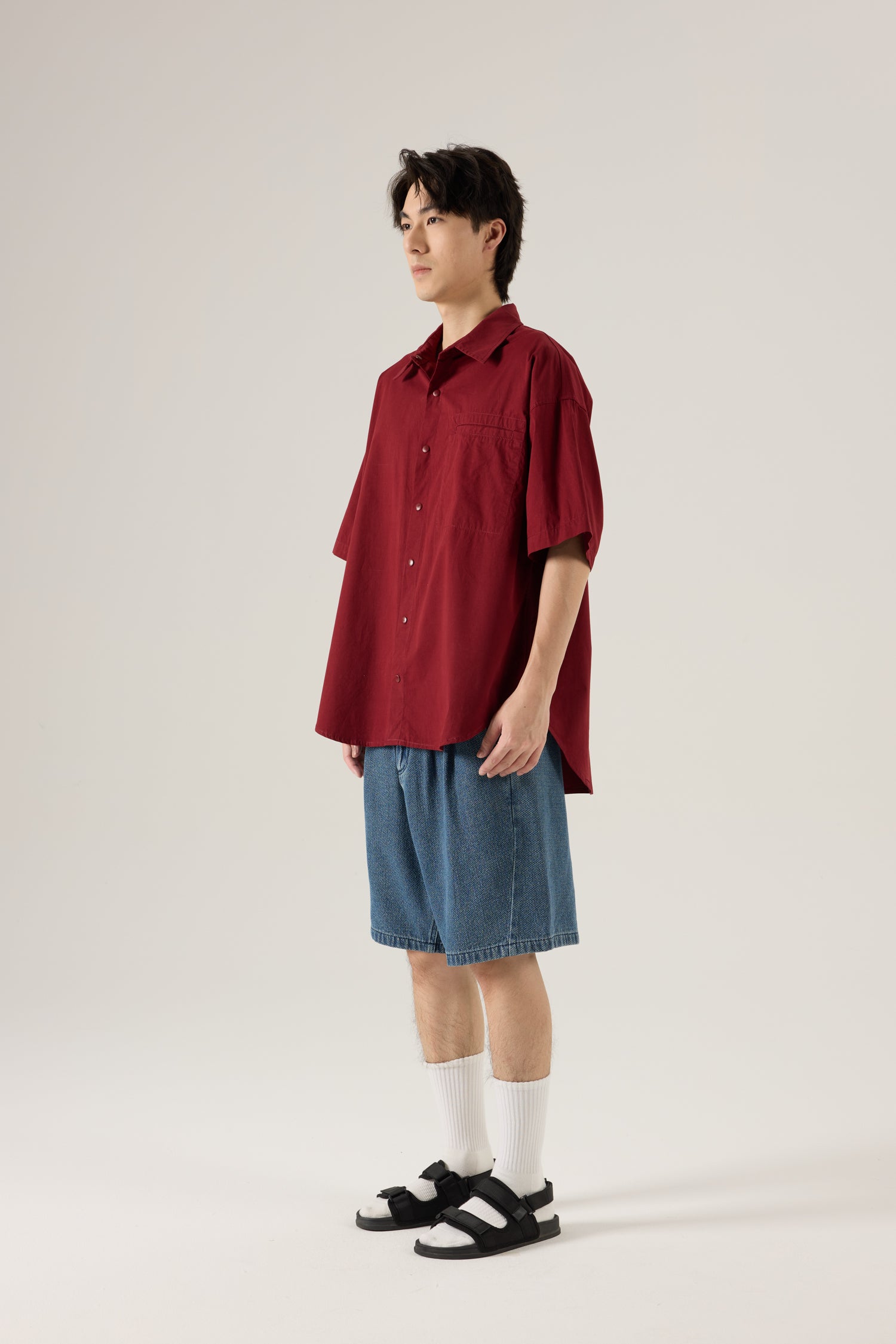 Welt Pocket Oversized Shirt - Burgundy