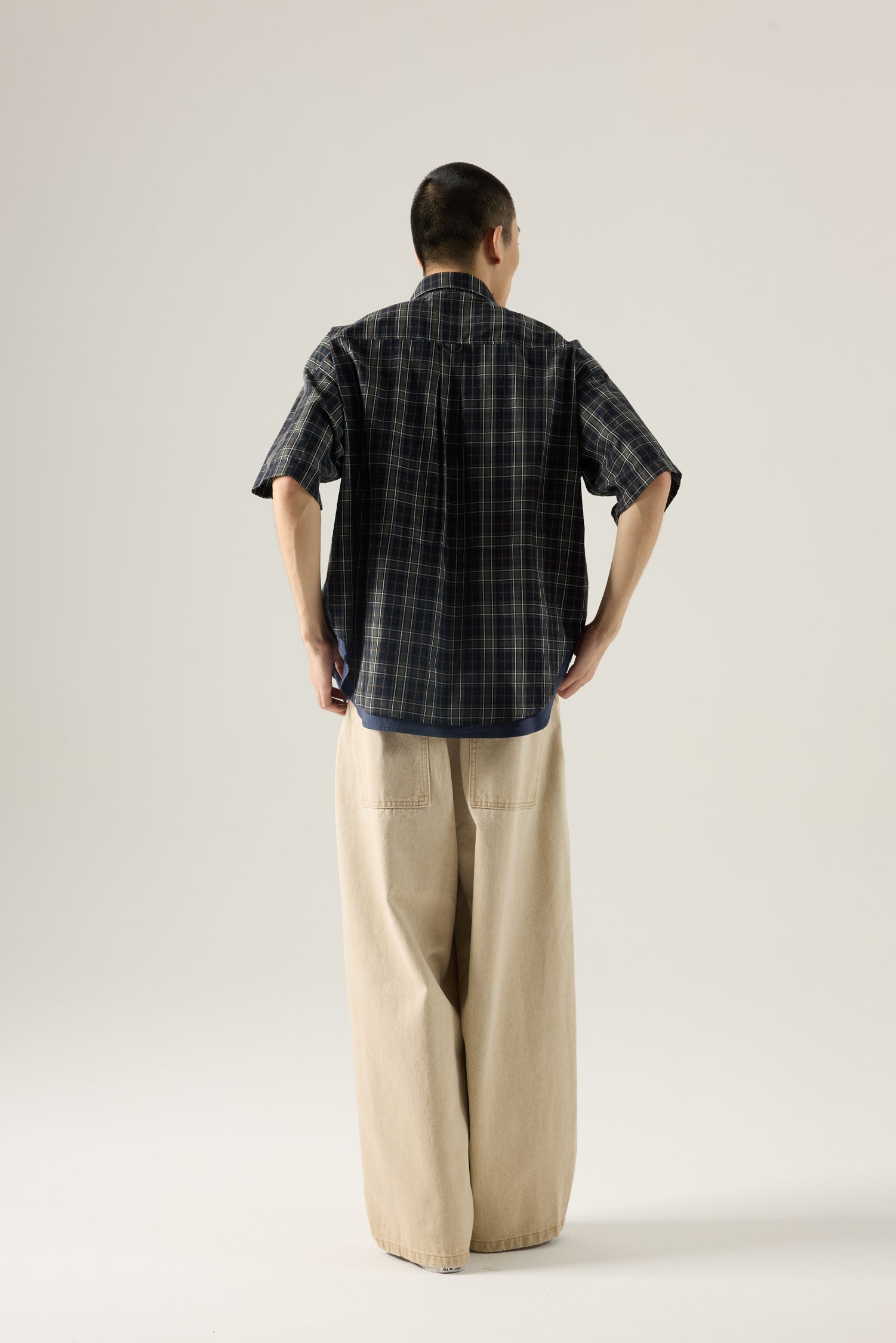 Layered Hem Checked Shirt - Checkered Navy