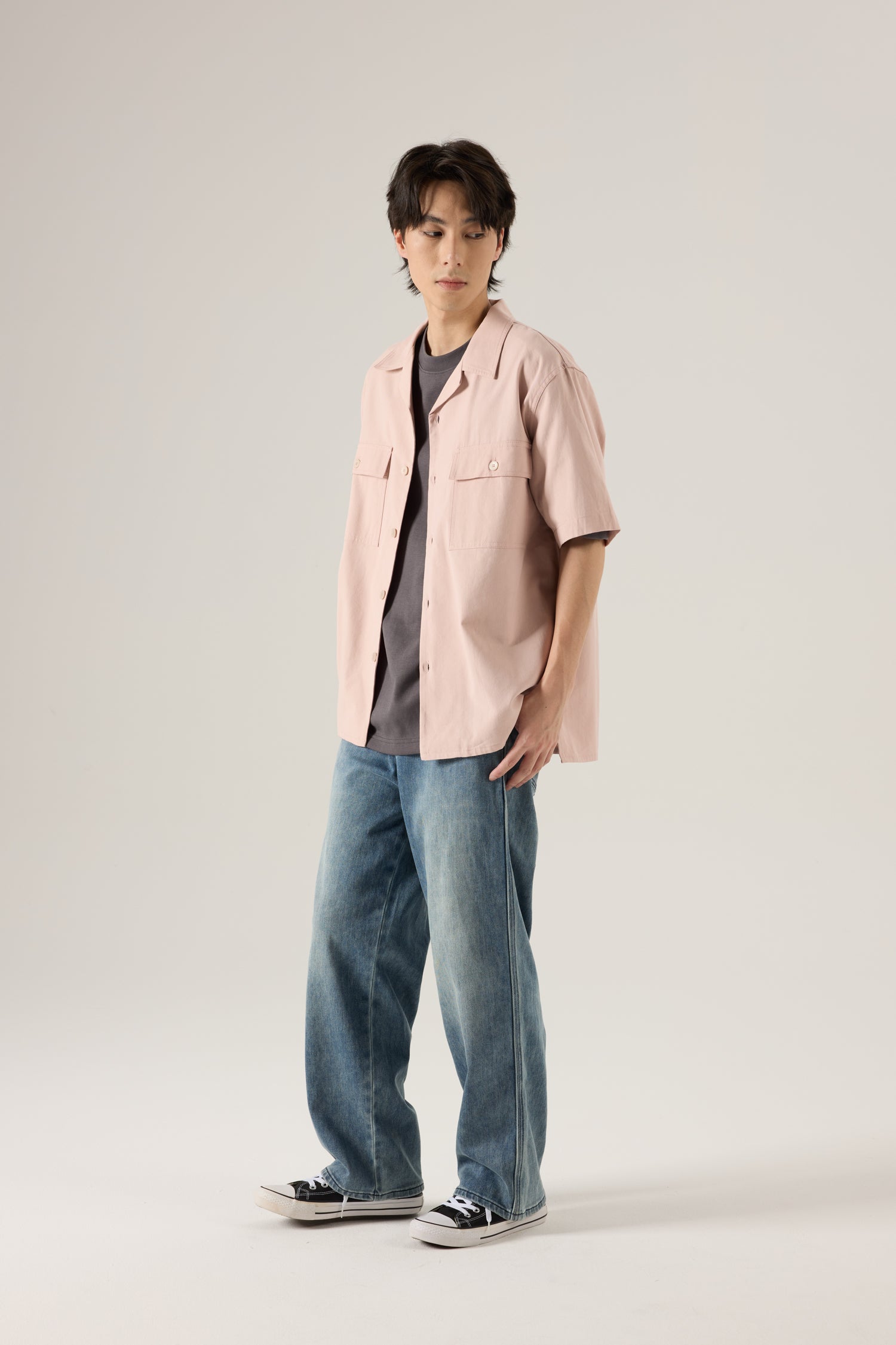 Relaxed-Fit Flapped Pocket Cuban Collar Top - Blush