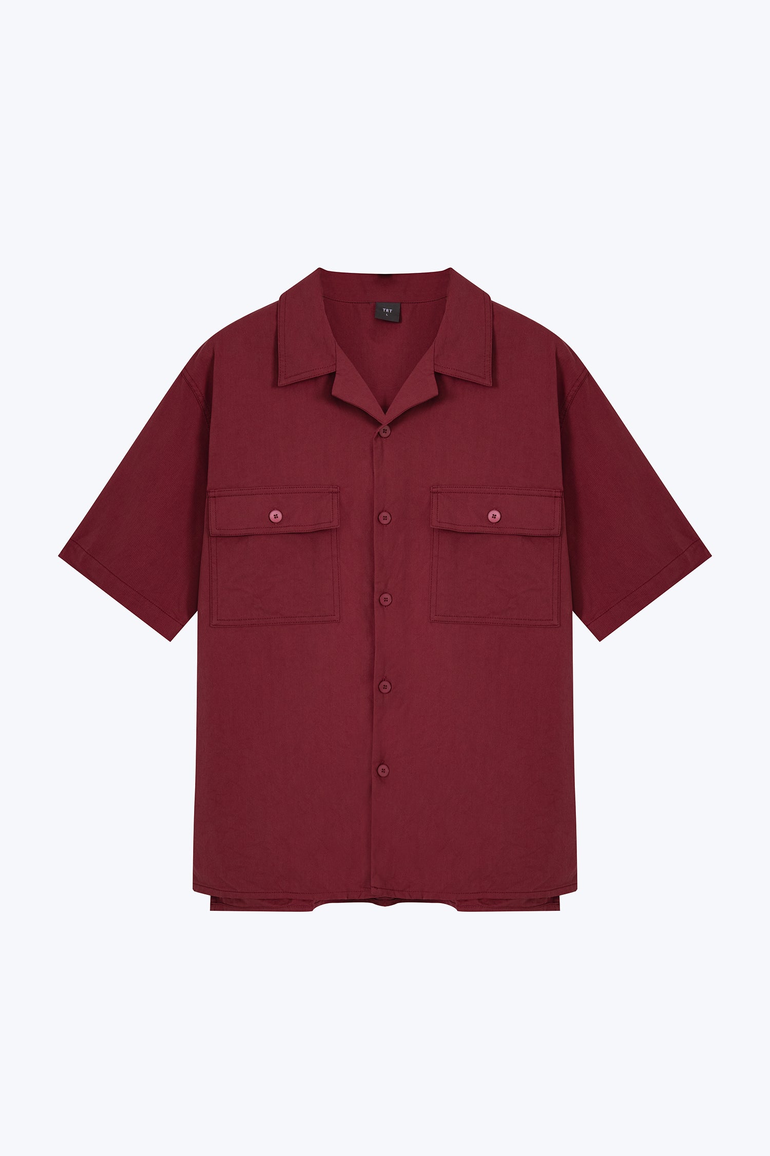 Relaxed-Fit Flapped Pocket Cuban Collar Top - Maroon