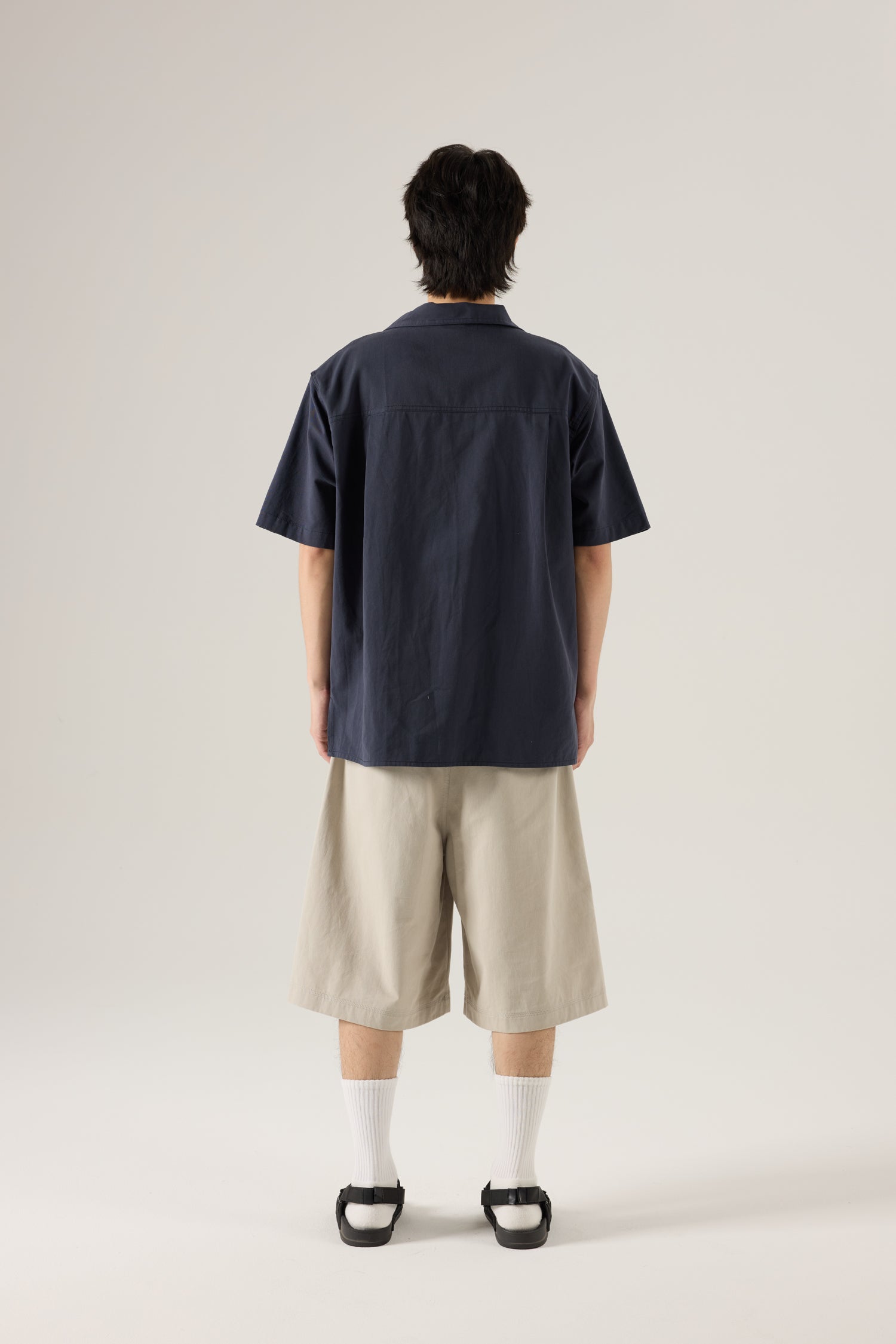 Relaxed-Fit Flapped Pocket Cuban Collar Top - Navy