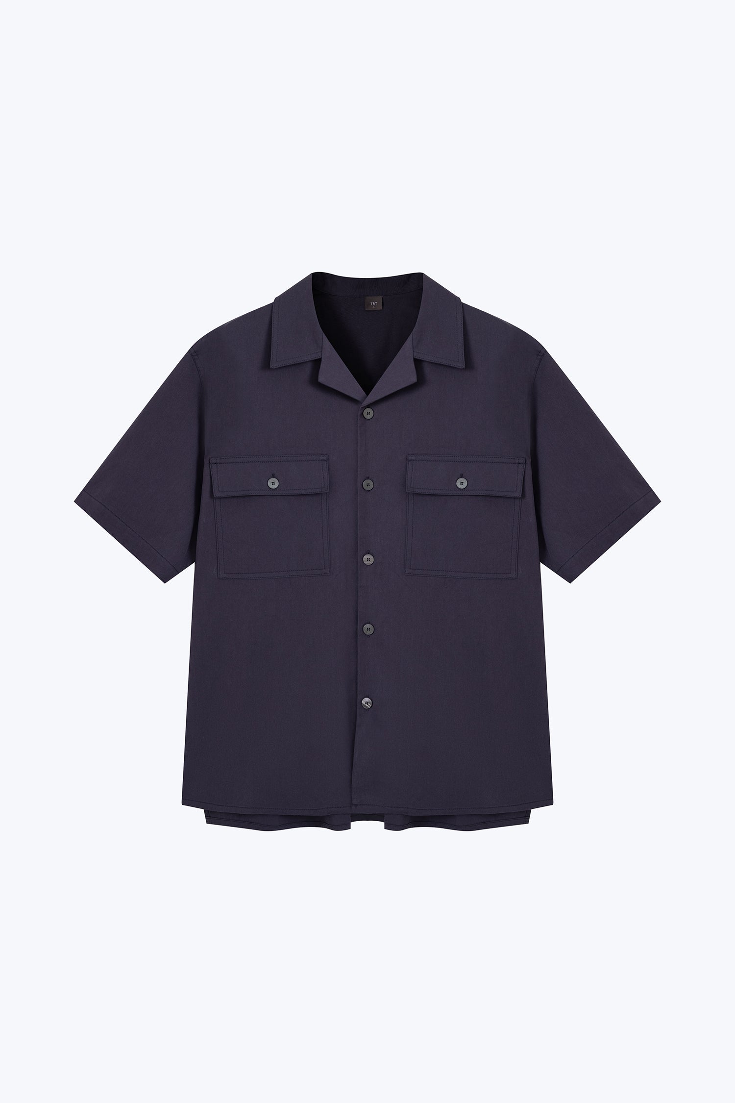 Relaxed-Fit Flapped Pocket Cuban Collar Top - Navy