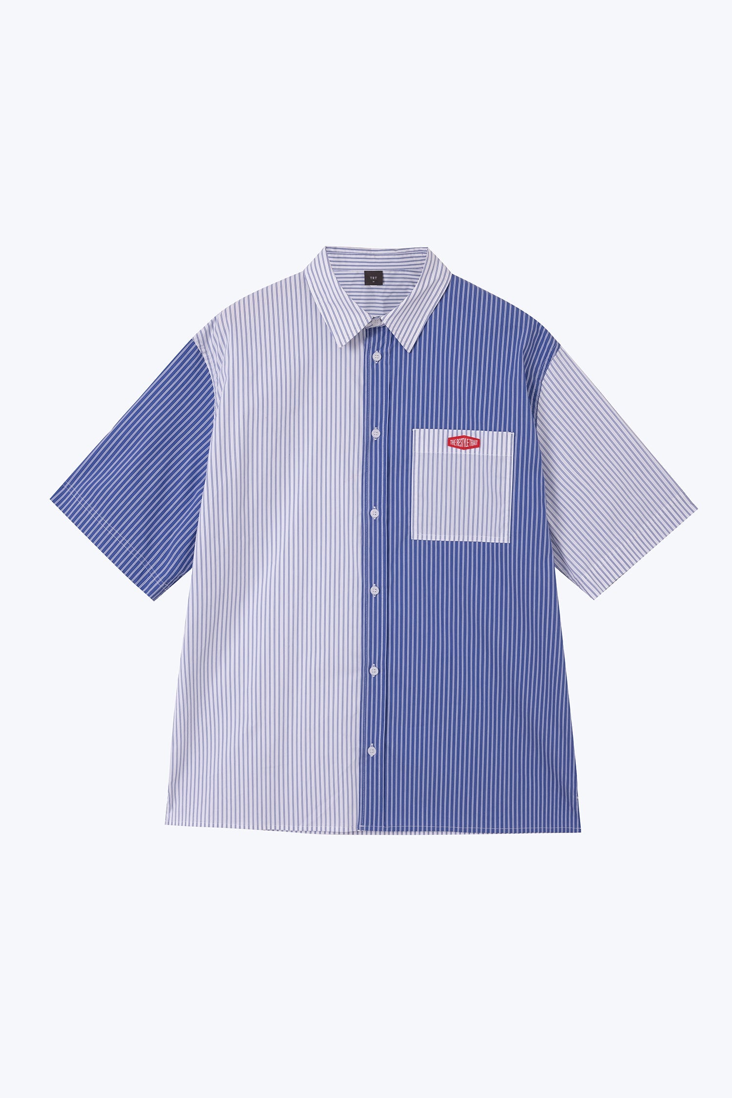 Contrast Stripe Oversized Shirt - Stripes Blue