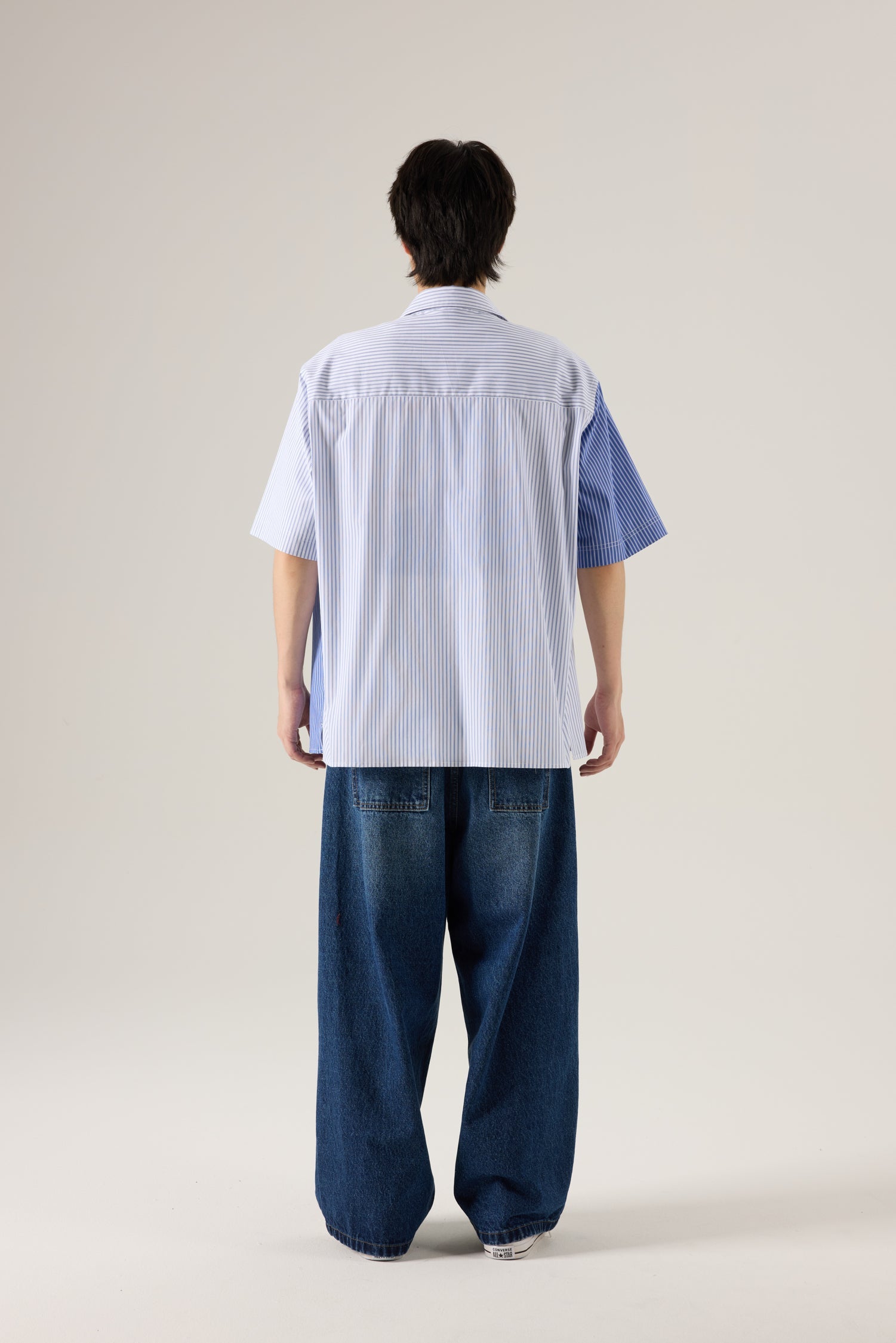 Contrast Stripe Oversized Shirt - Stripes Blue