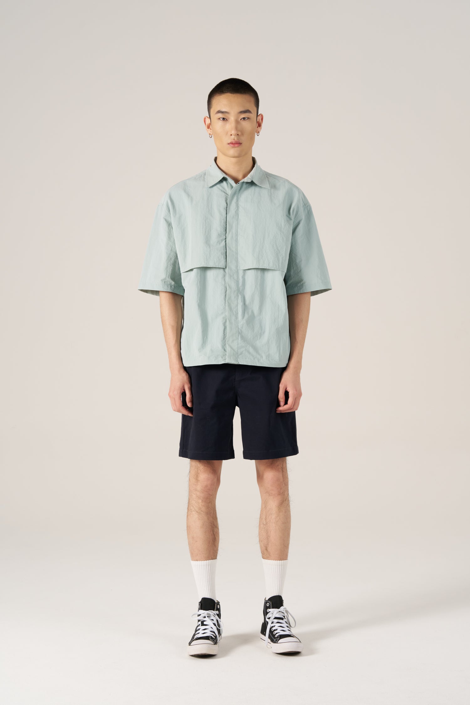 Layered Panel Shirt - Mint Grey