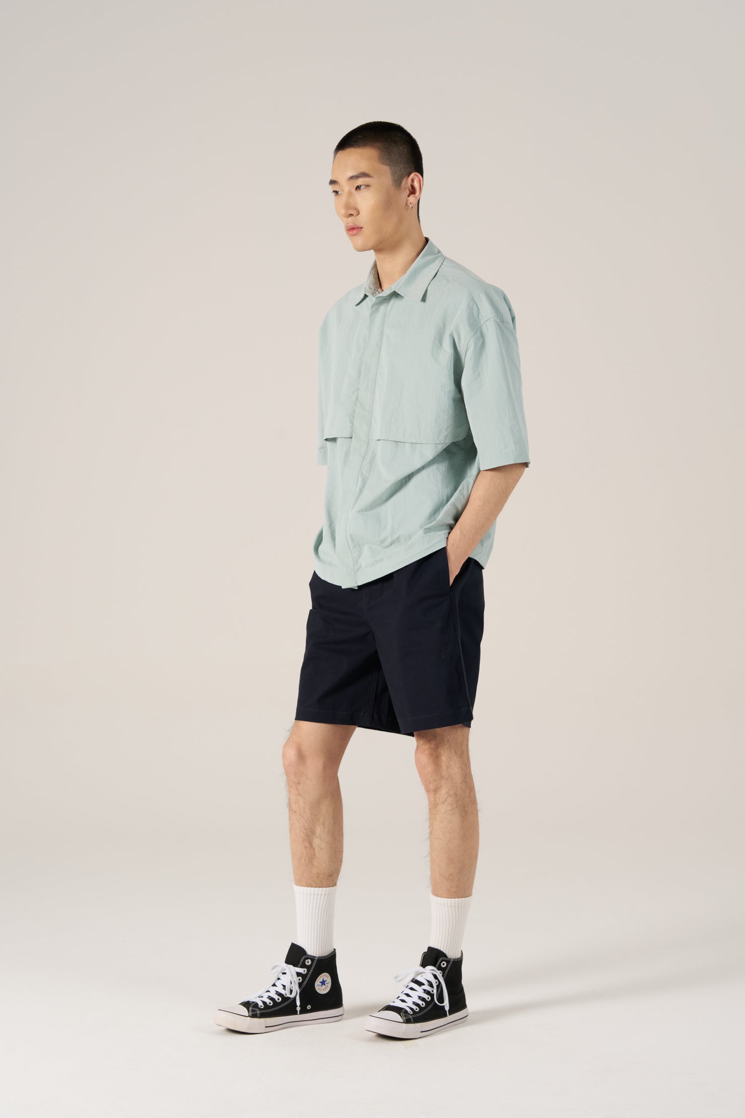 Layered Panel Shirt - Mint Grey