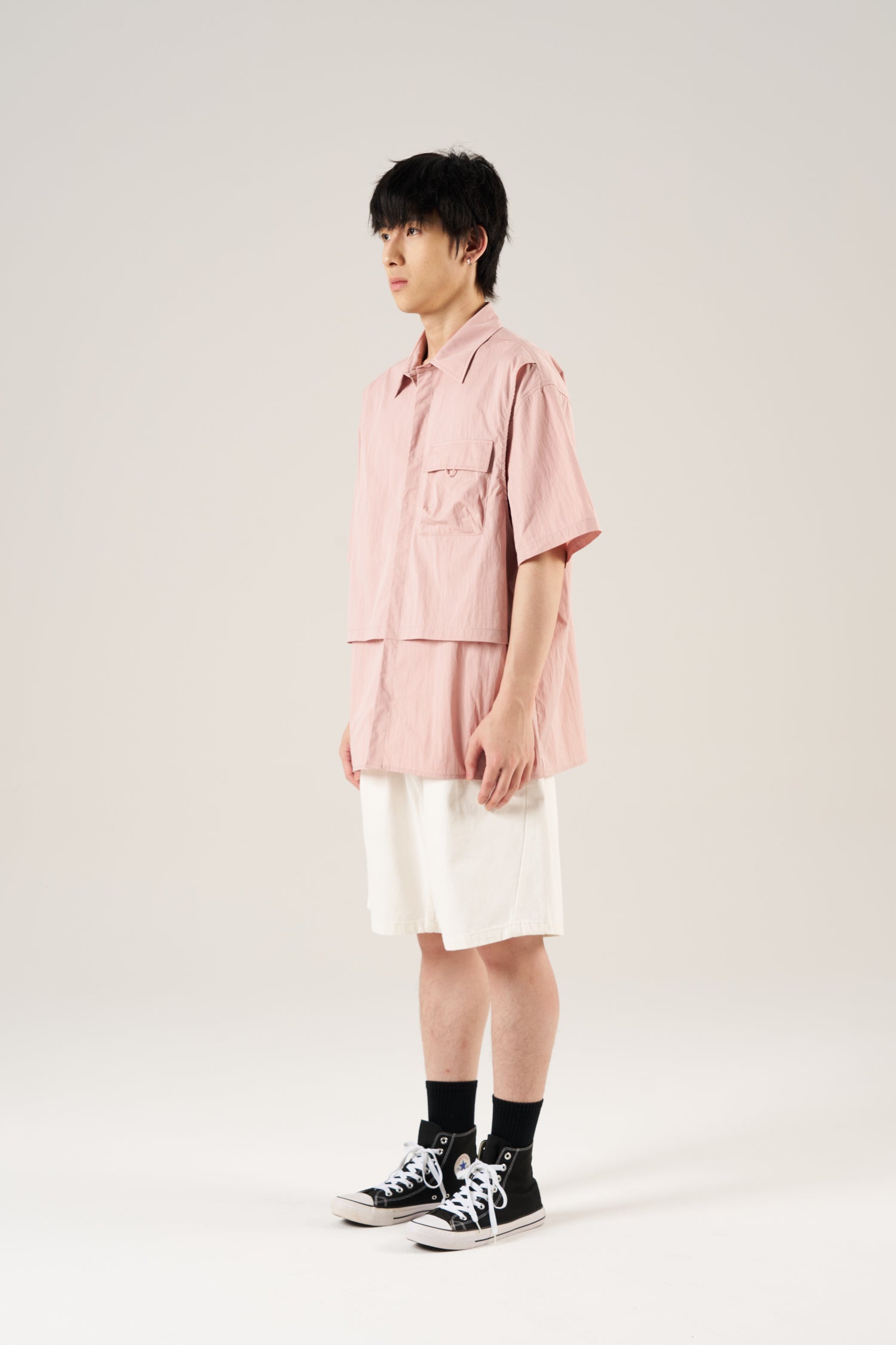 Utility Vest Panel Shirt -  Dusty Pink
