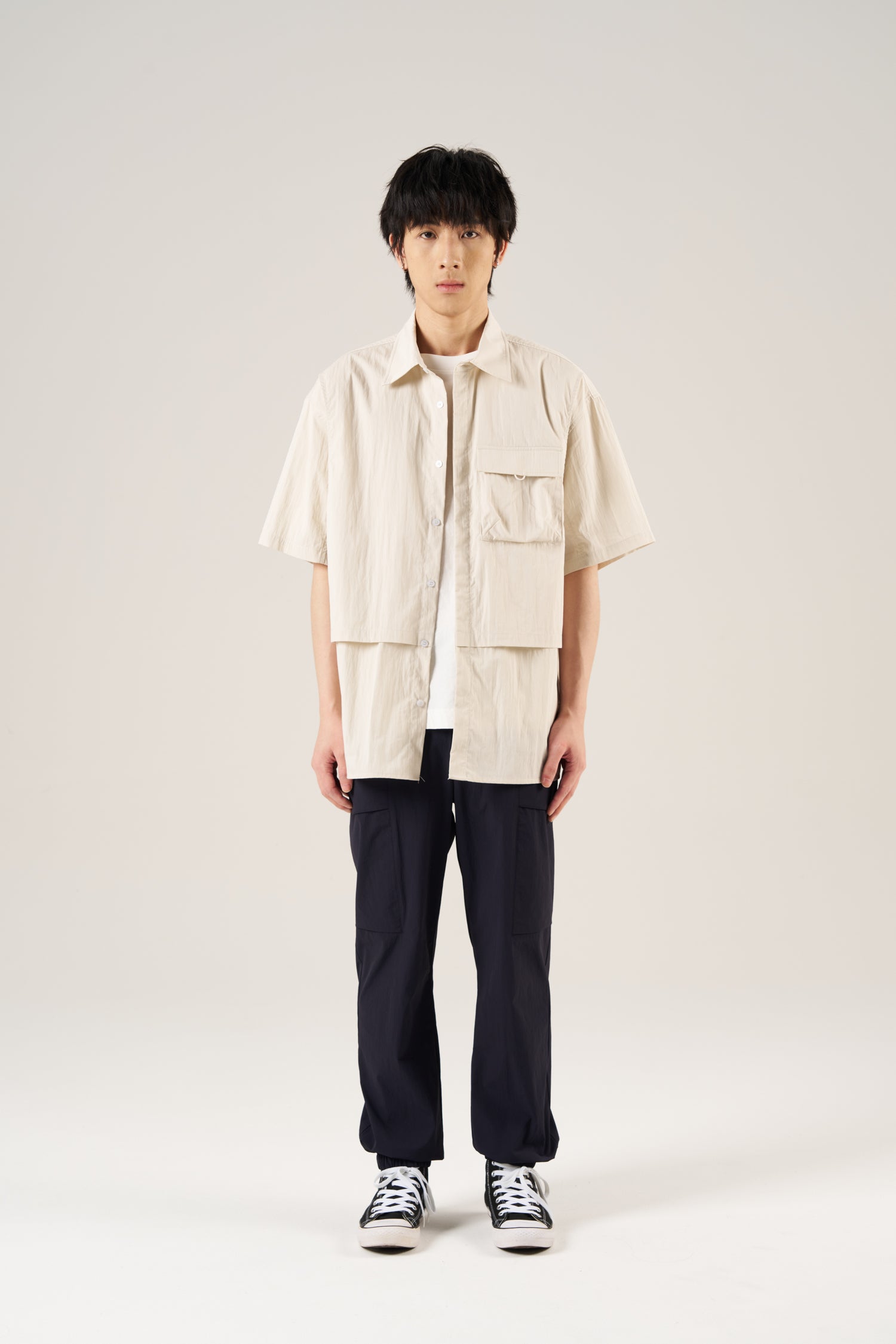 Utility Vest Panel Shirt -  Ecru