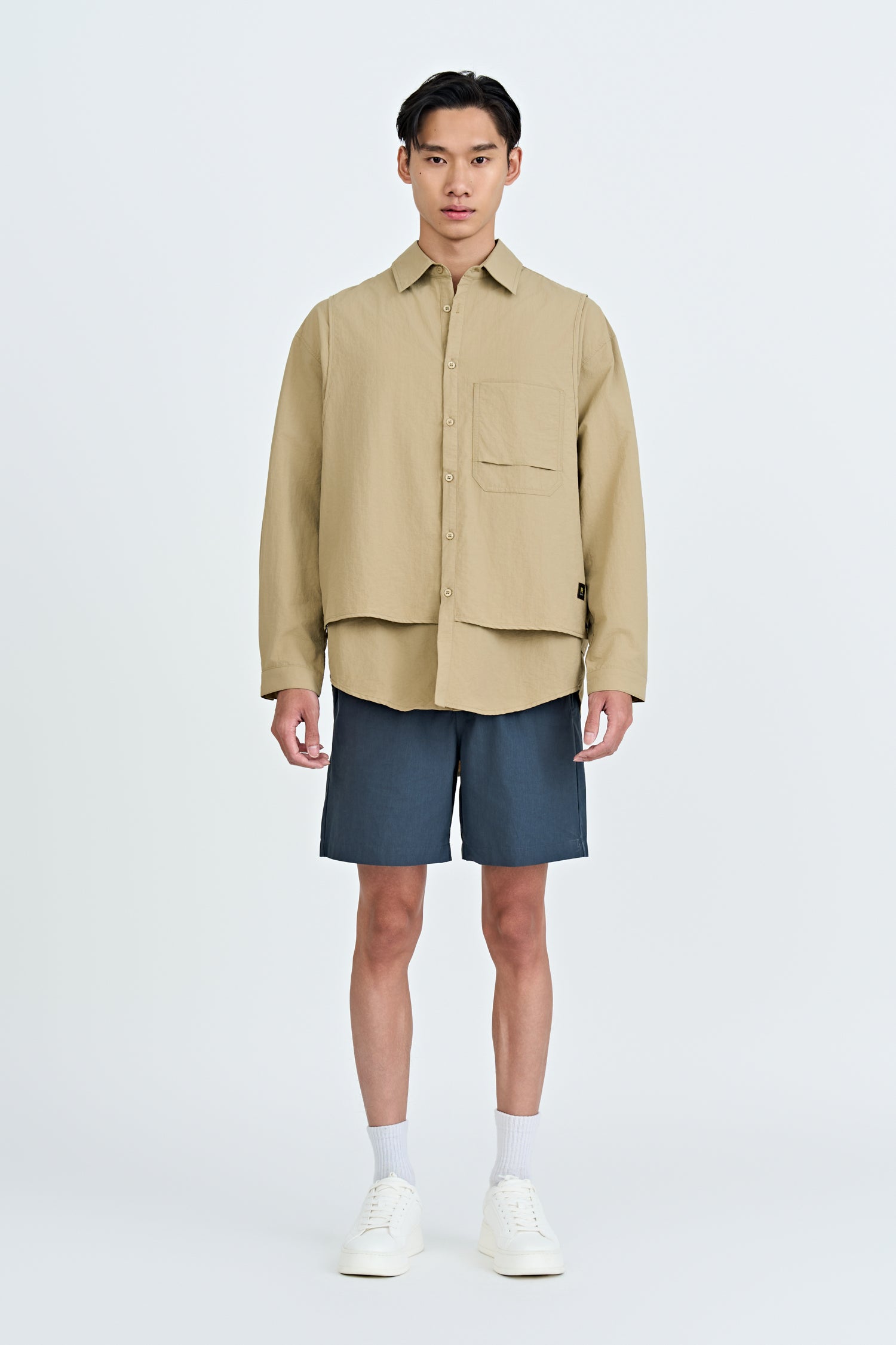 Double Vest and Long Sleeve Shirt - Khaki
