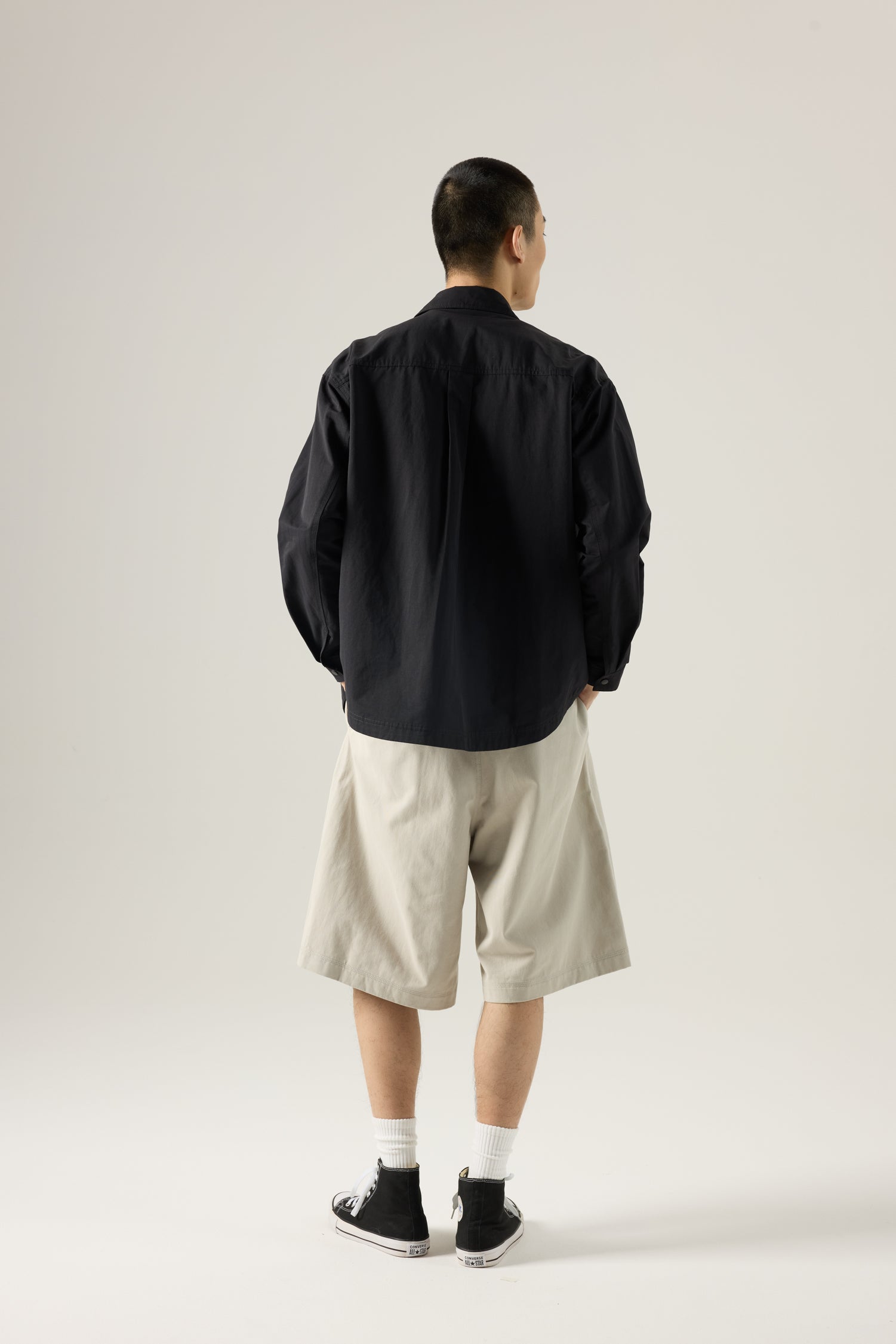 Cotton Nylon Long Sleeve Shirt - Black