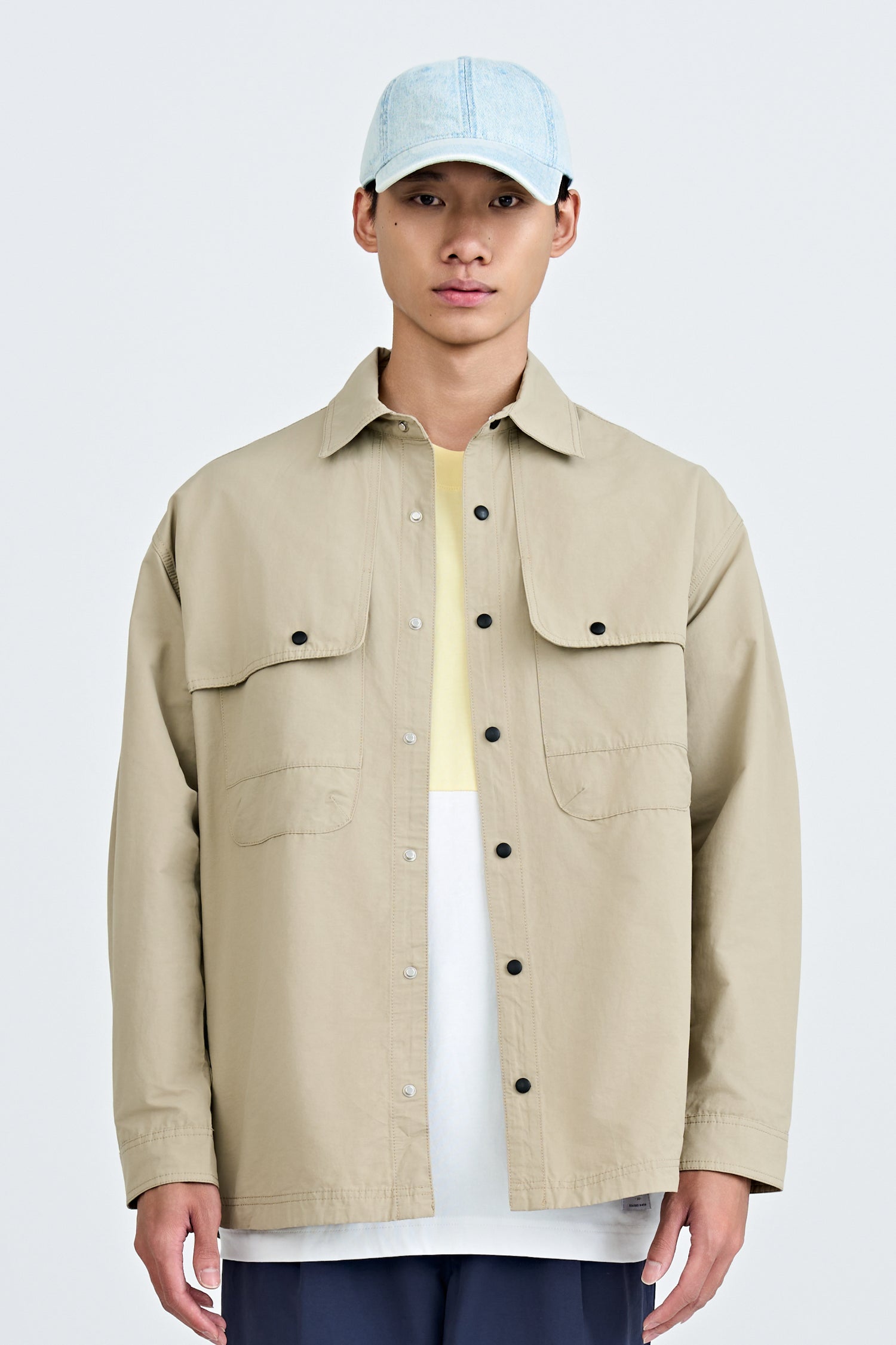 Cotton Nylon Long Sleeve Shirt - Khaki